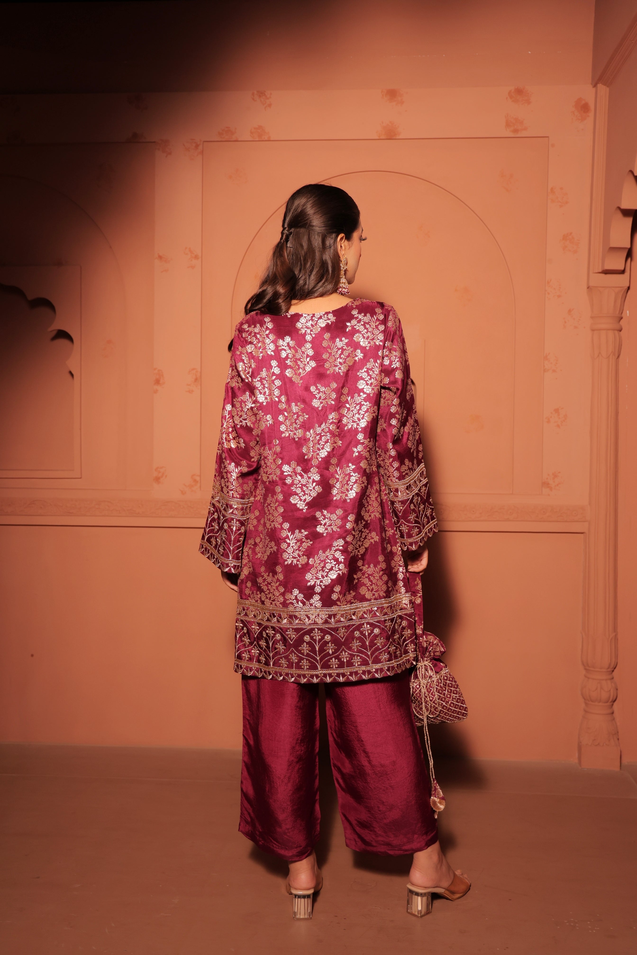 Wine Brocade Co-ord Set