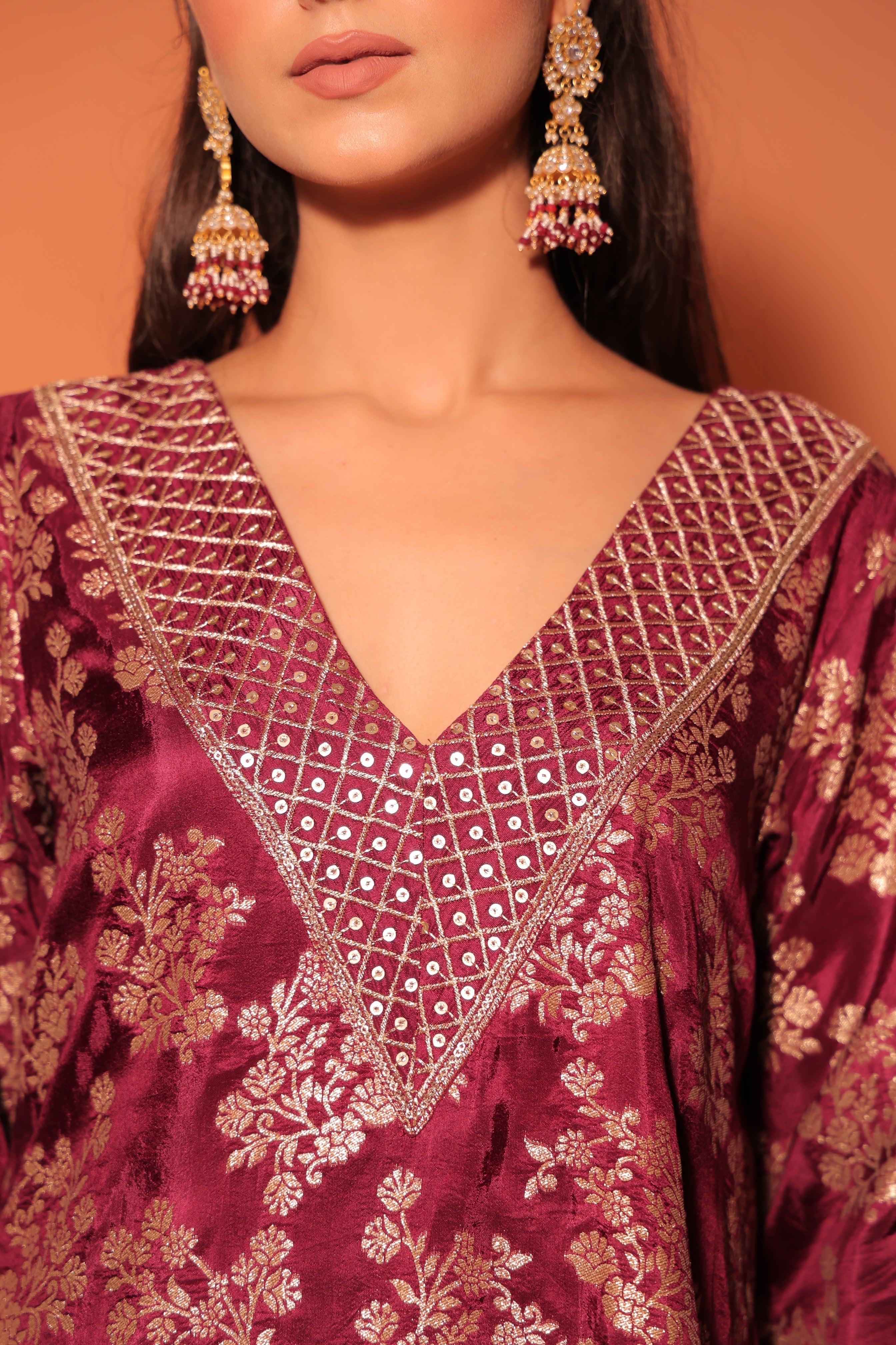 Wine Brocade Co-ord Set