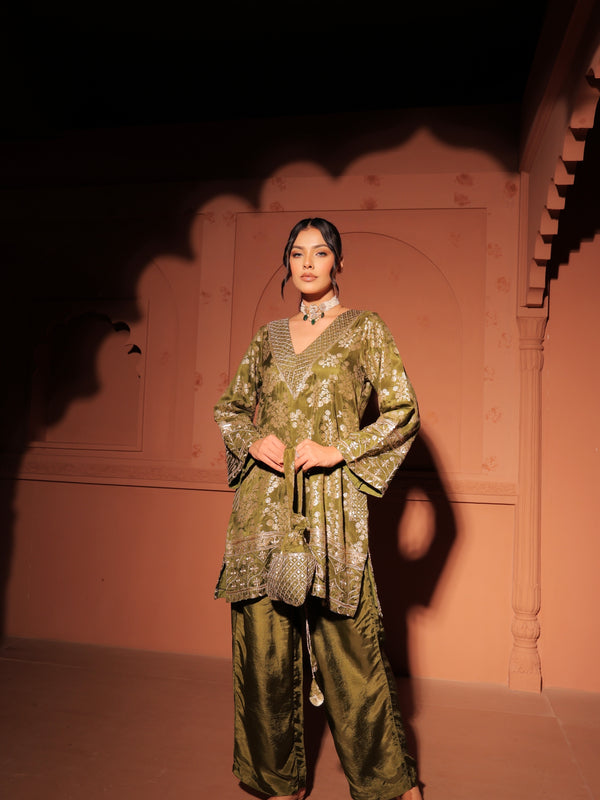 Mehendi Green Brocade Co-ord Set
