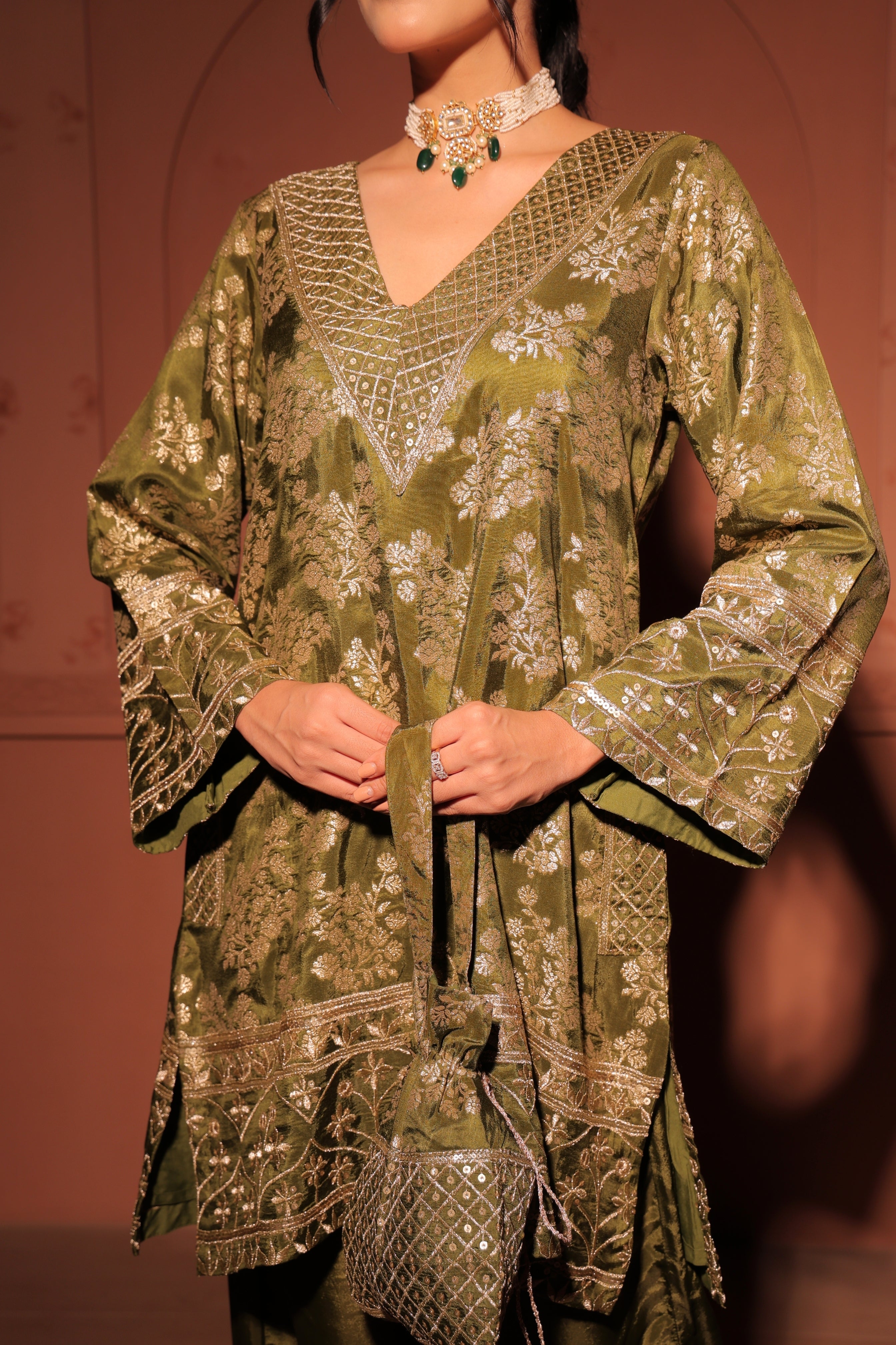 Mehendi Green Brocade Co-ord Set