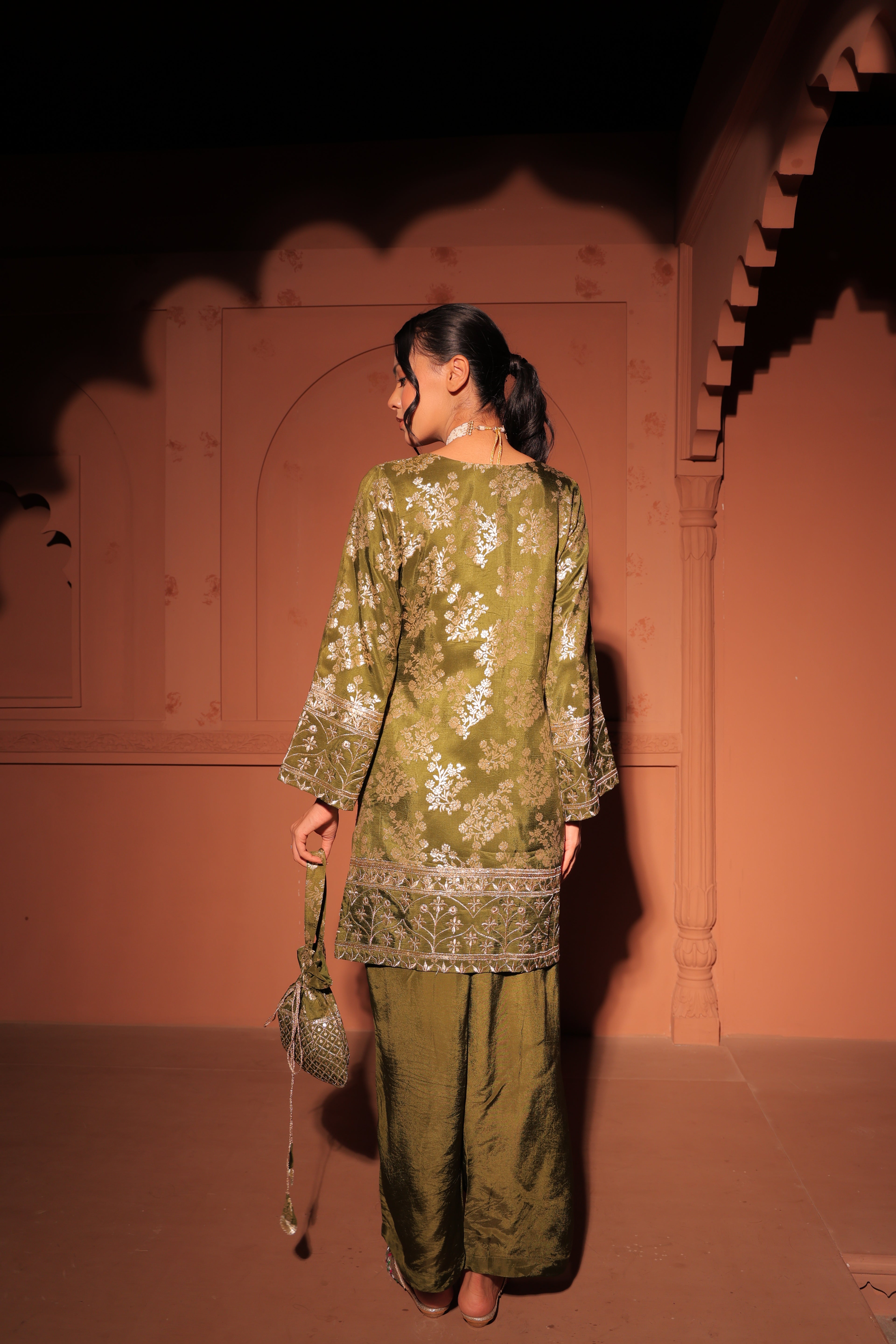Mehendi Green Brocade Co-ord Set