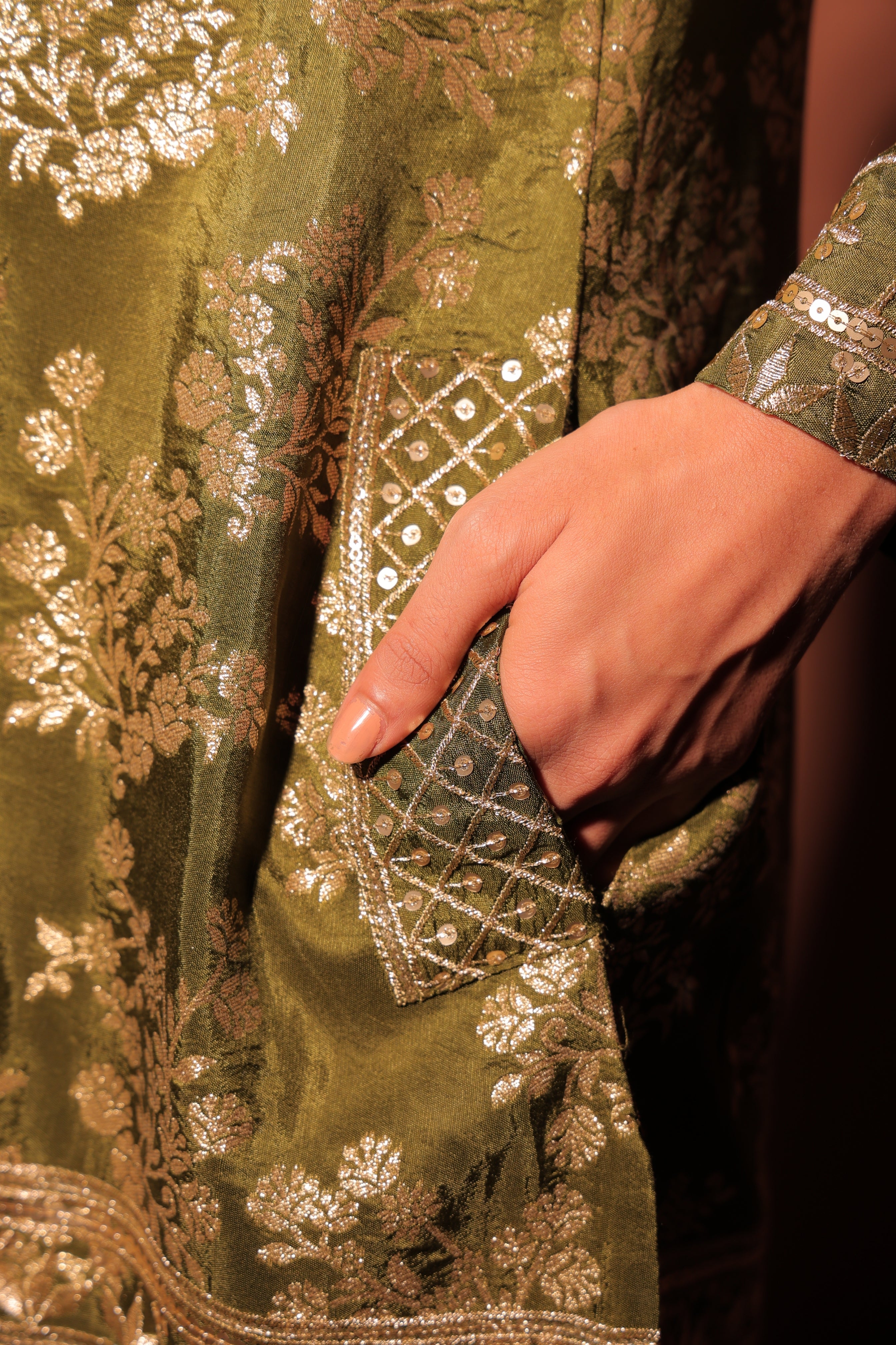 Mehendi Green Brocade Co-ord Set