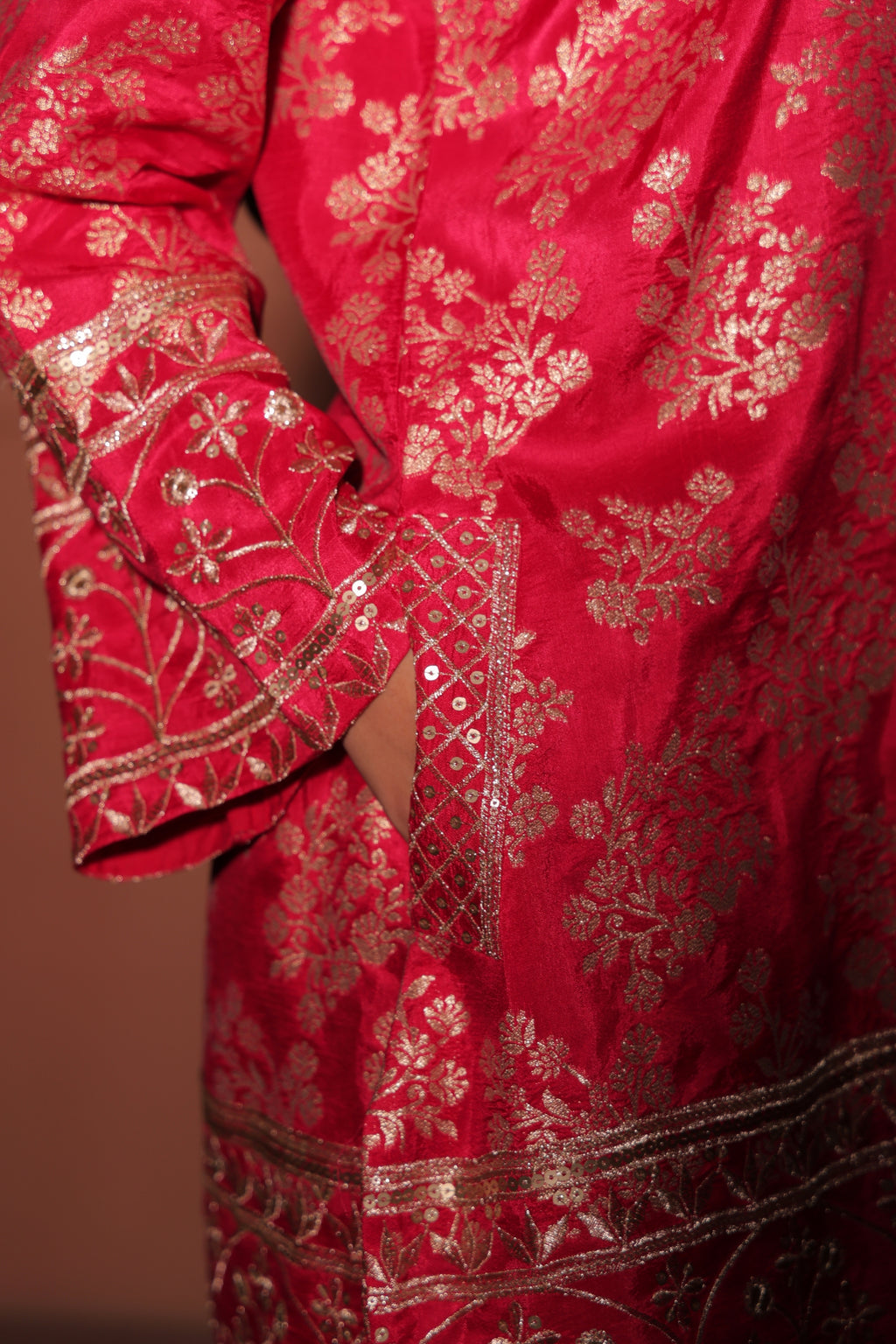 Crimson Red Brocade Co-ord Set