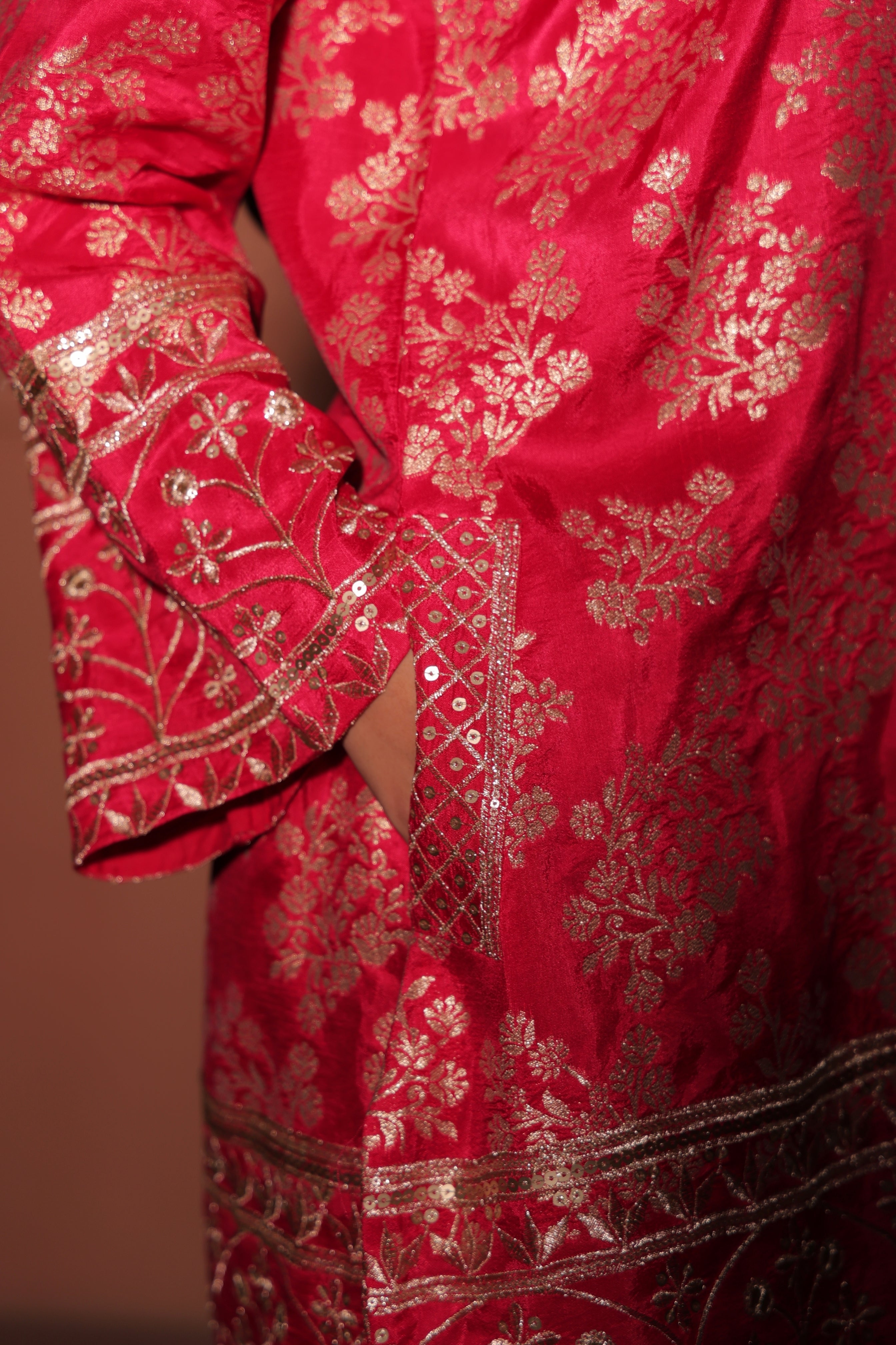 Crimson Red Brocade Co-ord Set