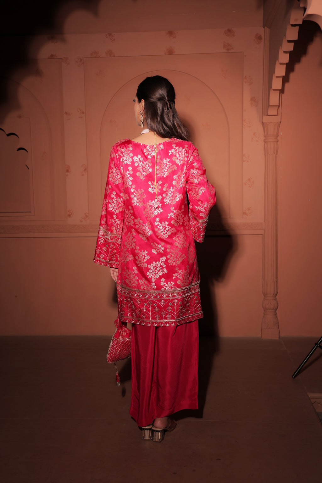 Crimson Red Brocade Co-ord Set