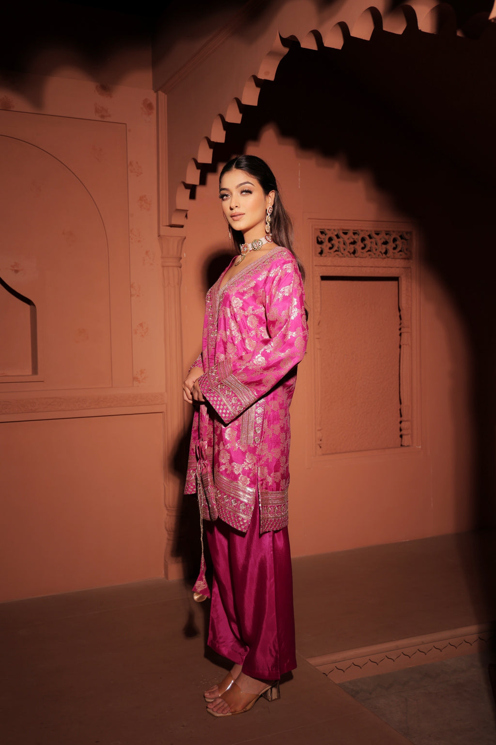 Fuchsia Pink Brocade Co-ord Set