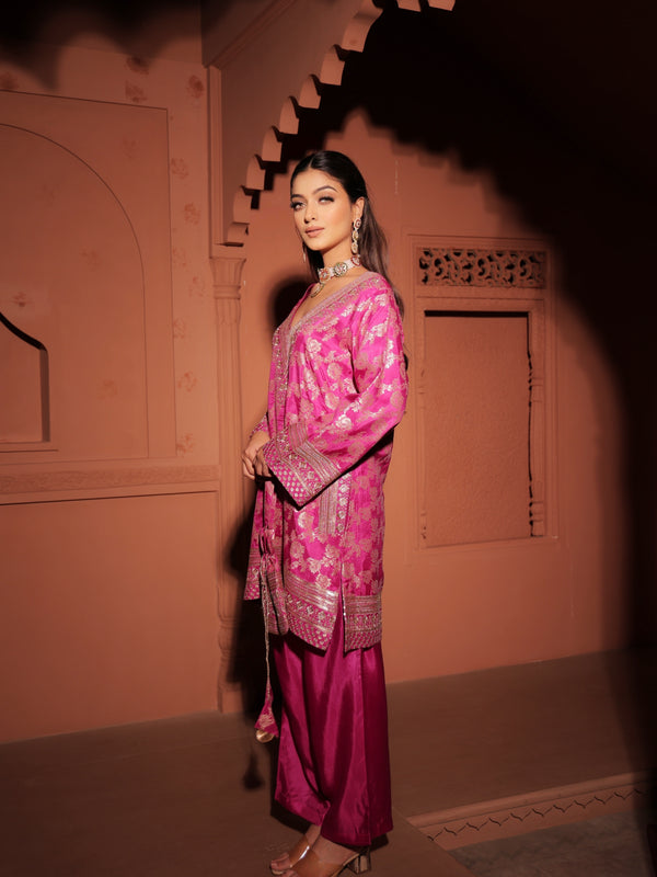 Fuchsia Pink Brocade Co-ord Set