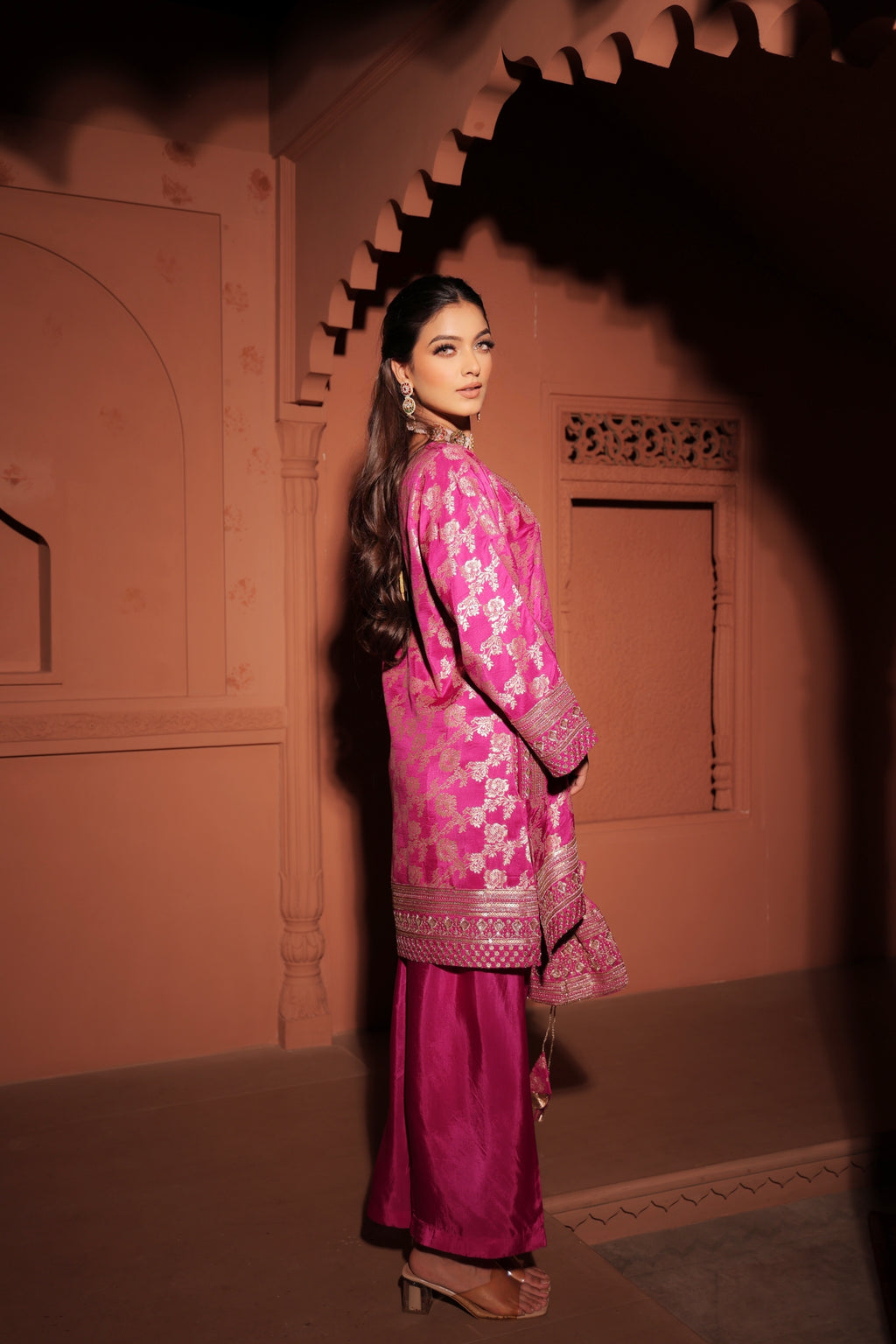 Fuchsia Pink Brocade Co-ord Set