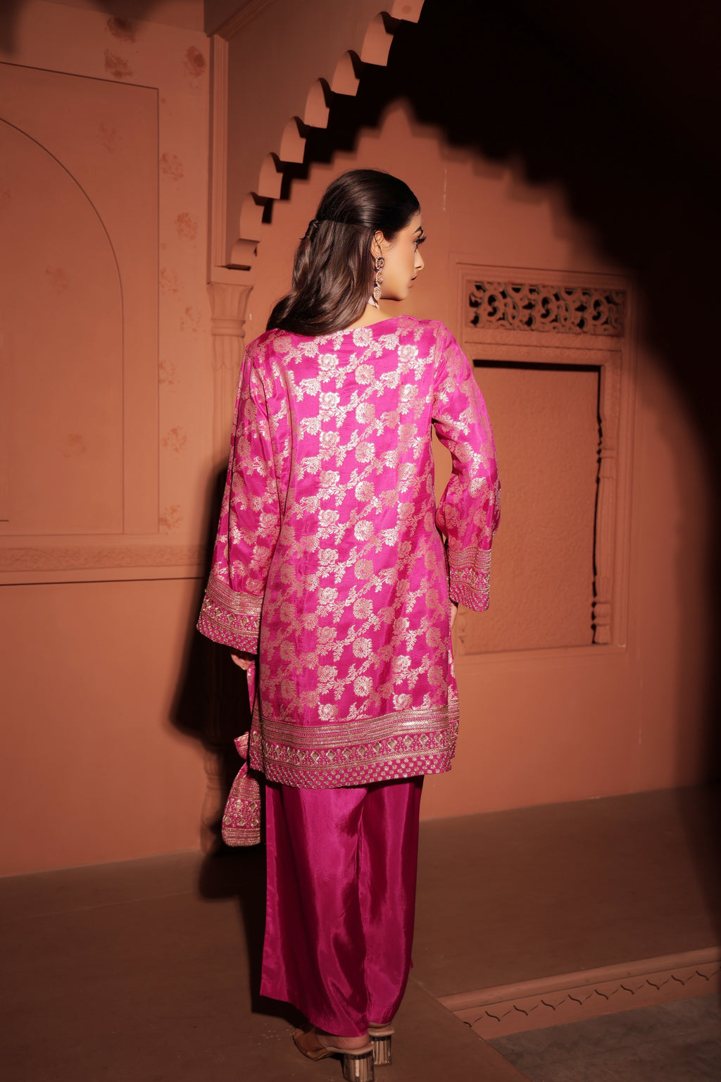 Fuchsia Pink Brocade Co-ord Set