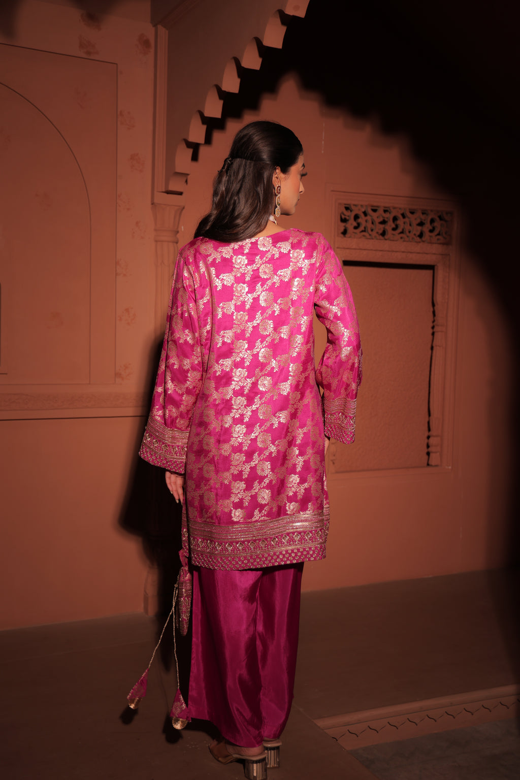 Fuchsia Pink Brocade Co-ord Set