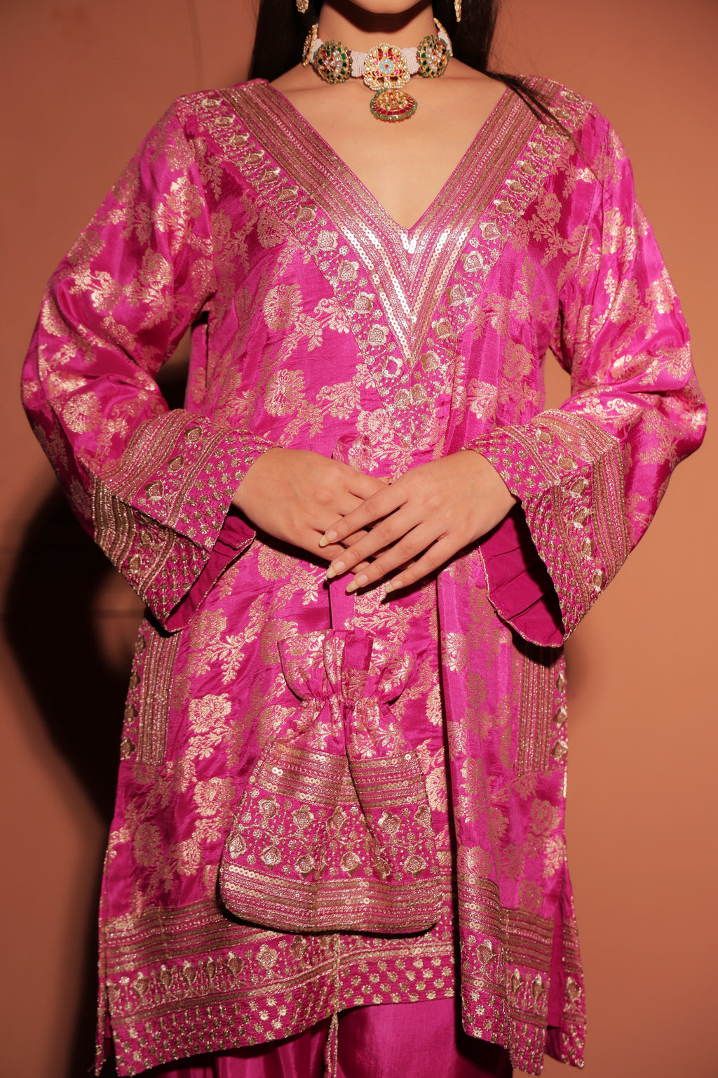 Fuchsia Pink Brocade Co-ord Set