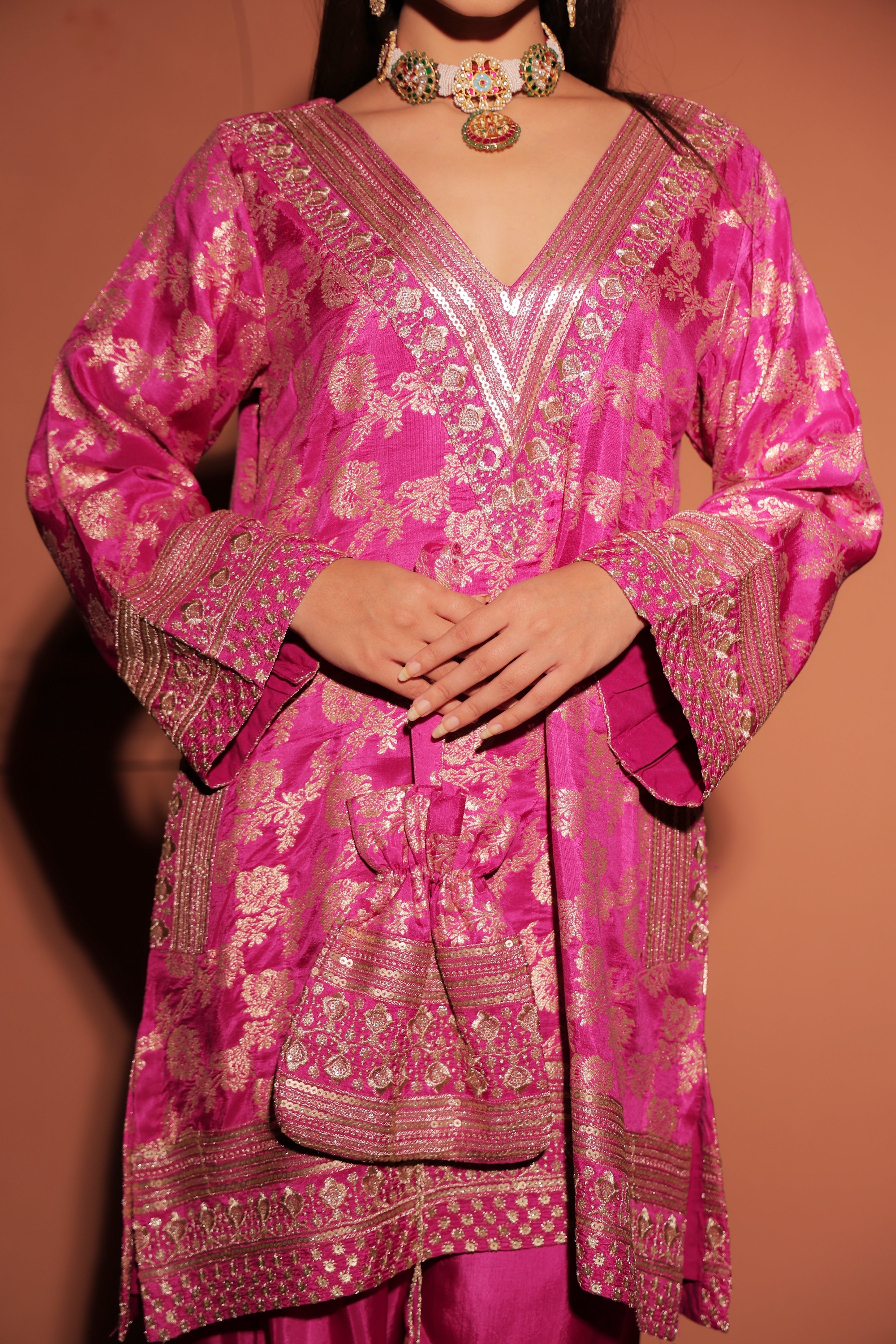 Fuchsia Pink Brocade Co-ord Set
