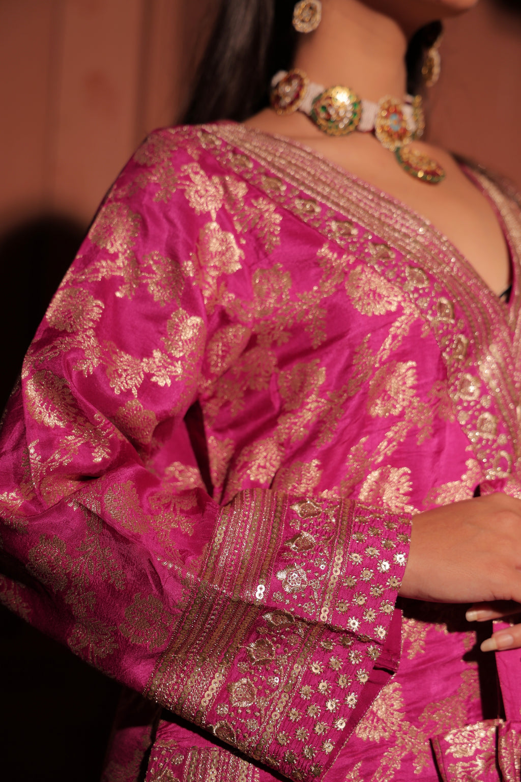 Fuchsia Pink Brocade Co-ord Set