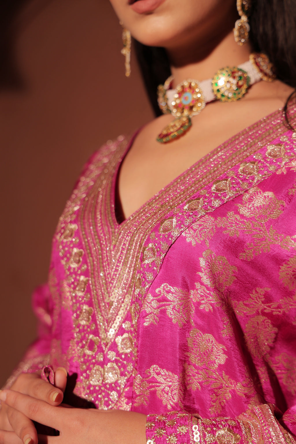 Fuchsia Pink Brocade Co-ord Set
