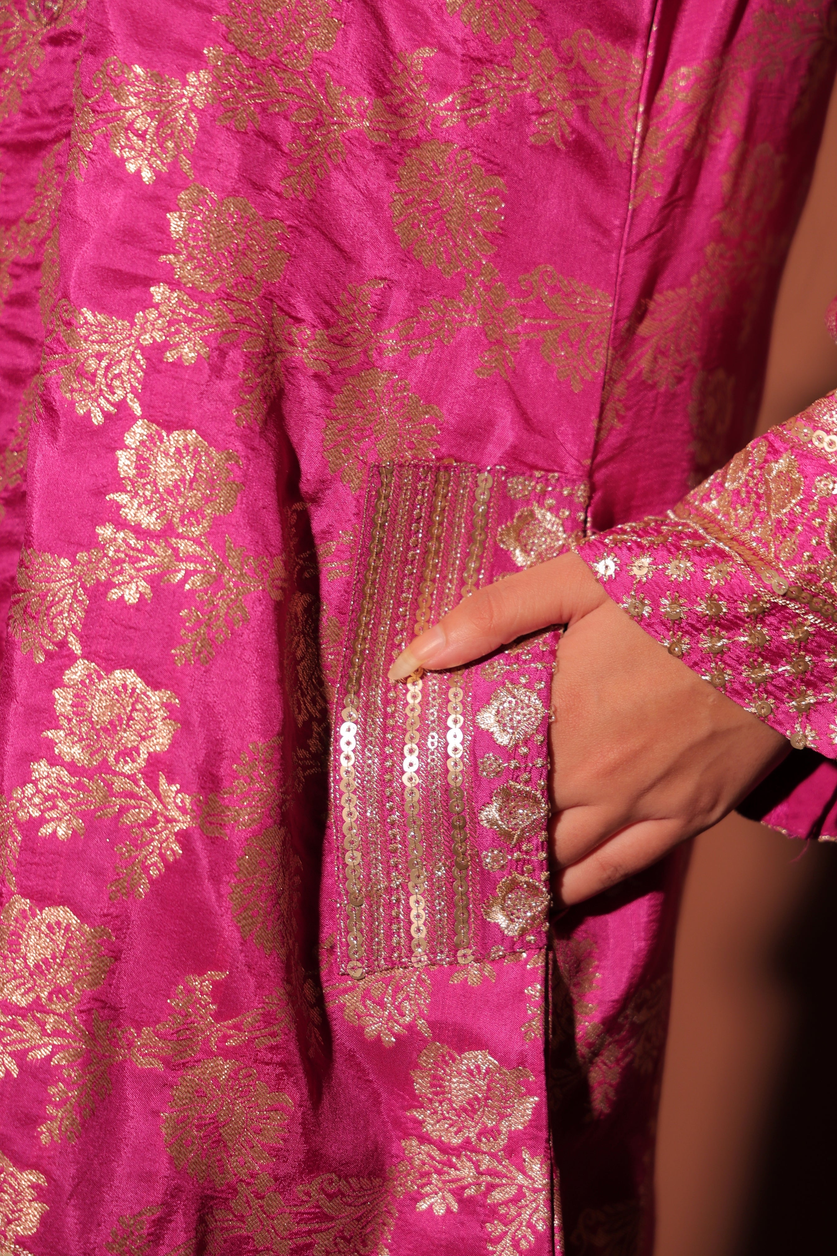 Fuchsia Pink Brocade Co-ord Set