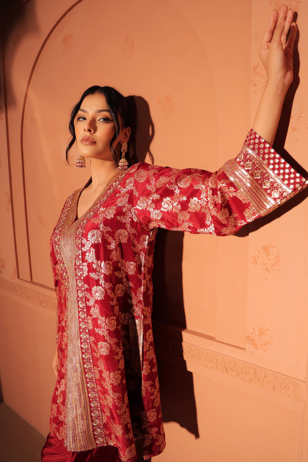 Ruby Red Brocade Co-ord Set
