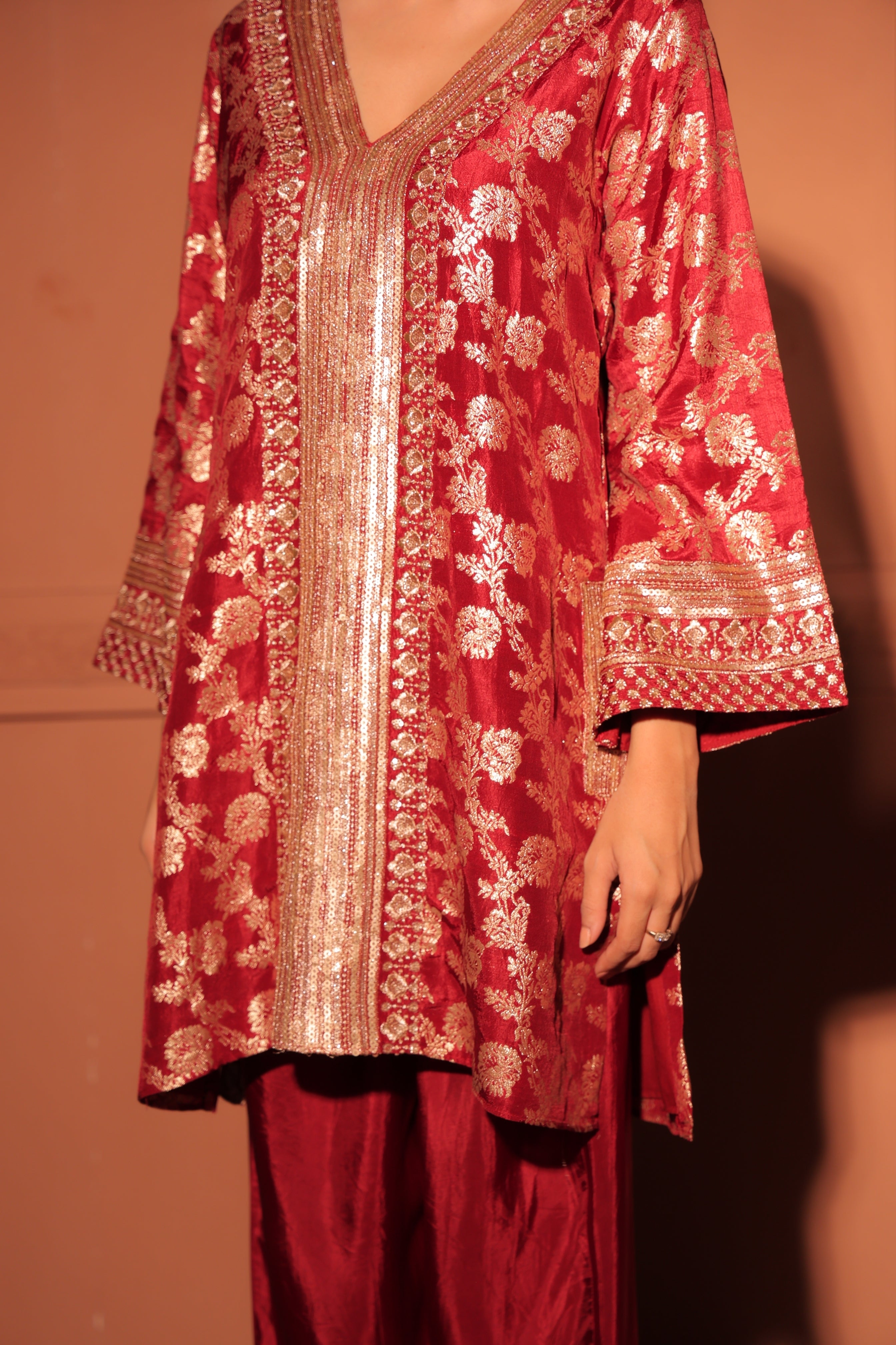 Ruby Red Brocade Co-ord Set