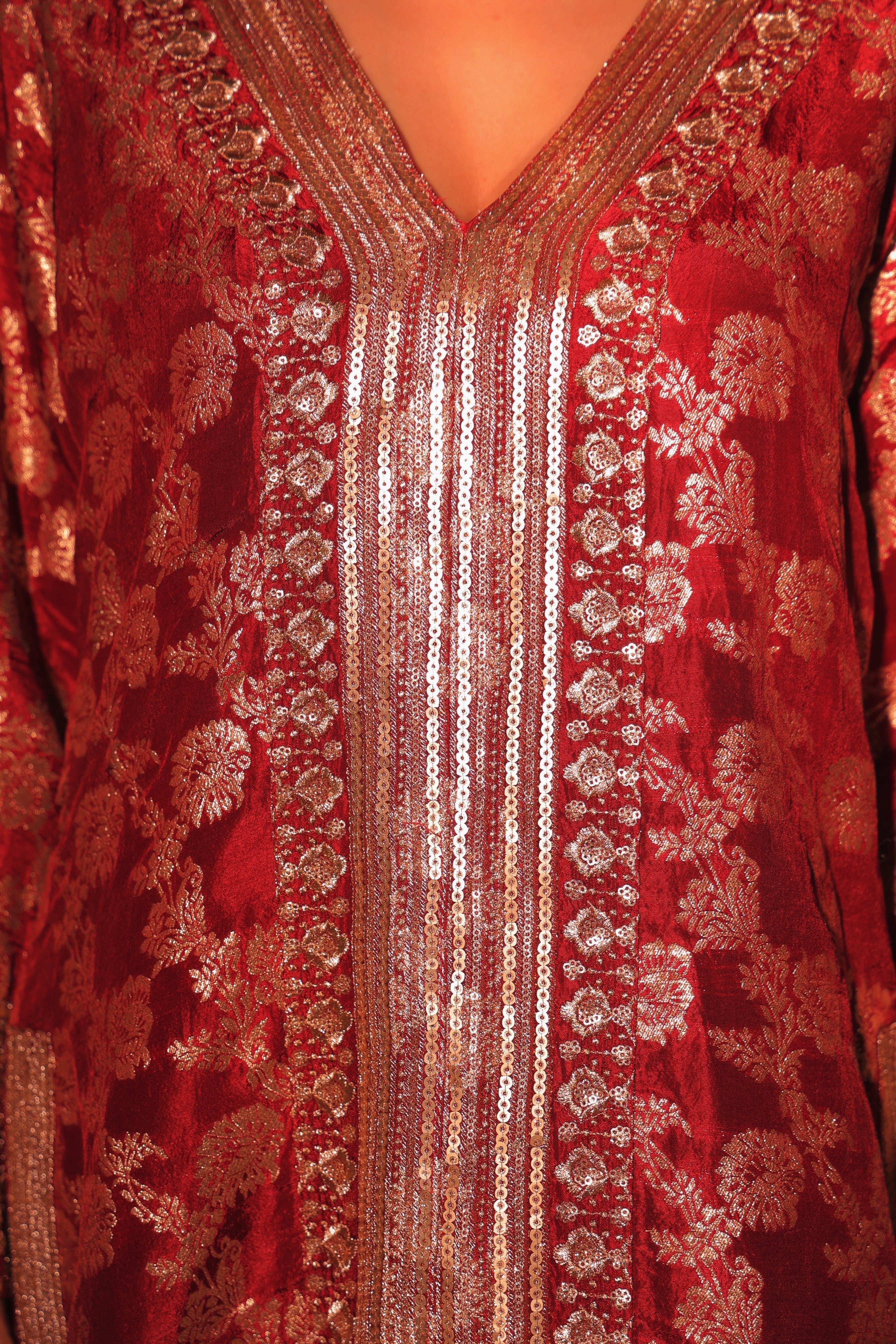 Ruby Red Brocade Co-ord Set