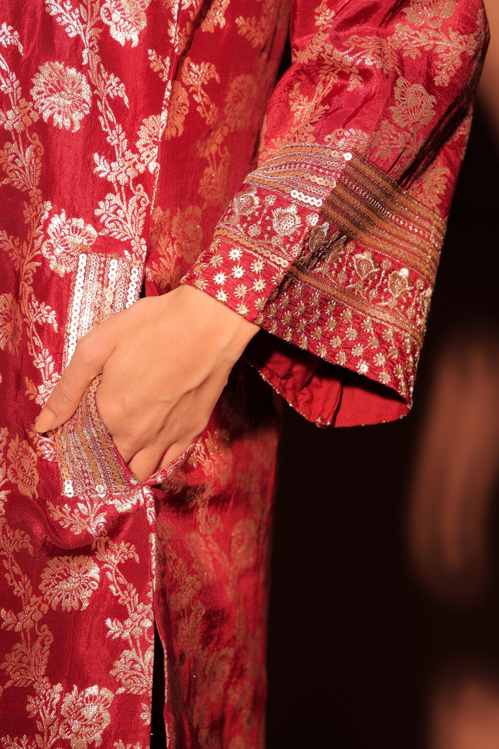 Ruby Red Brocade Co-ord Set