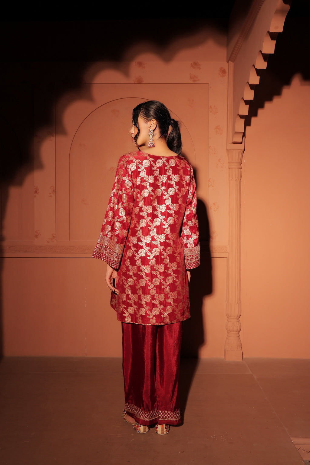Ruby Red Brocade Co-ord Set