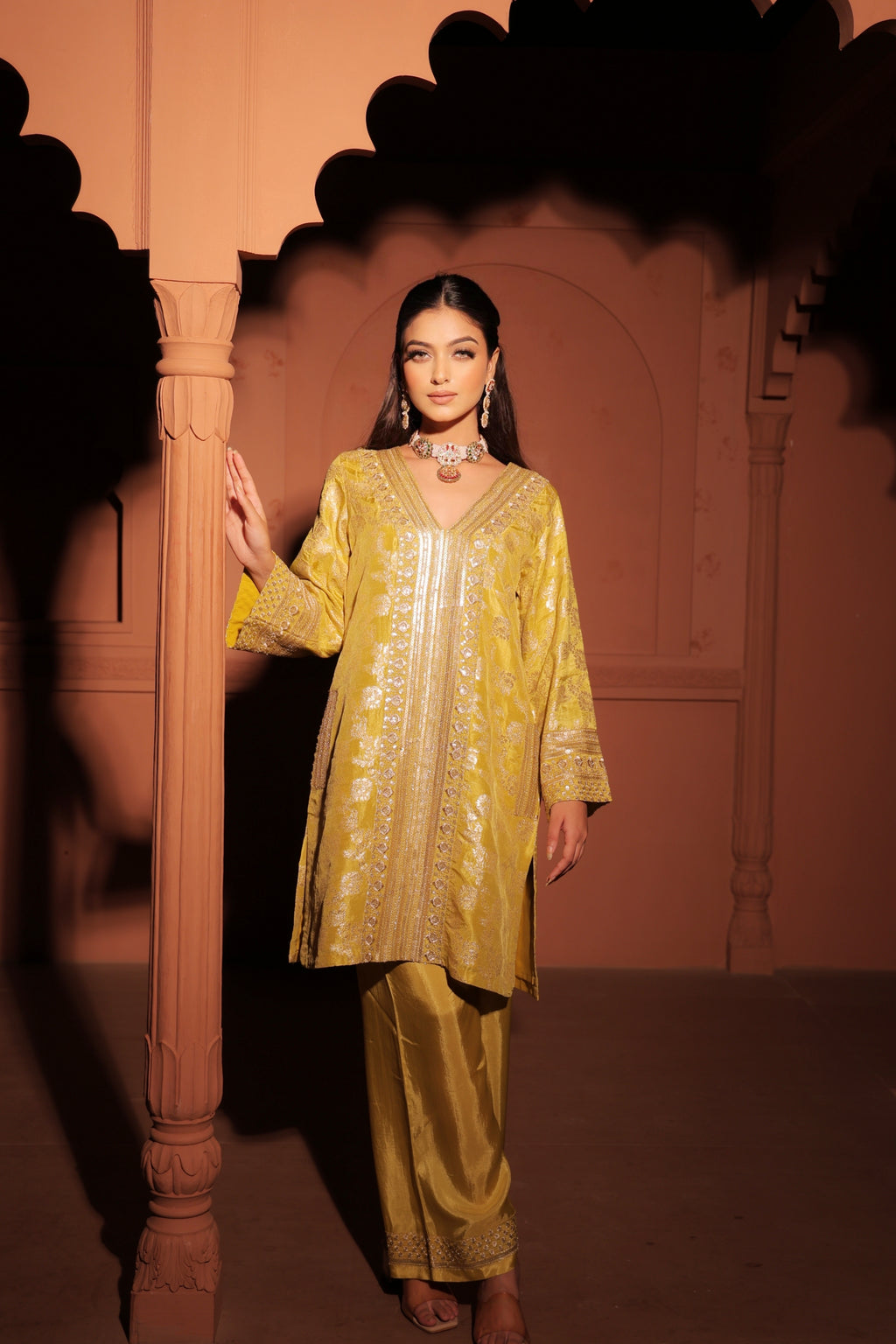 Mustard Yellow Brocade Co-ord Set