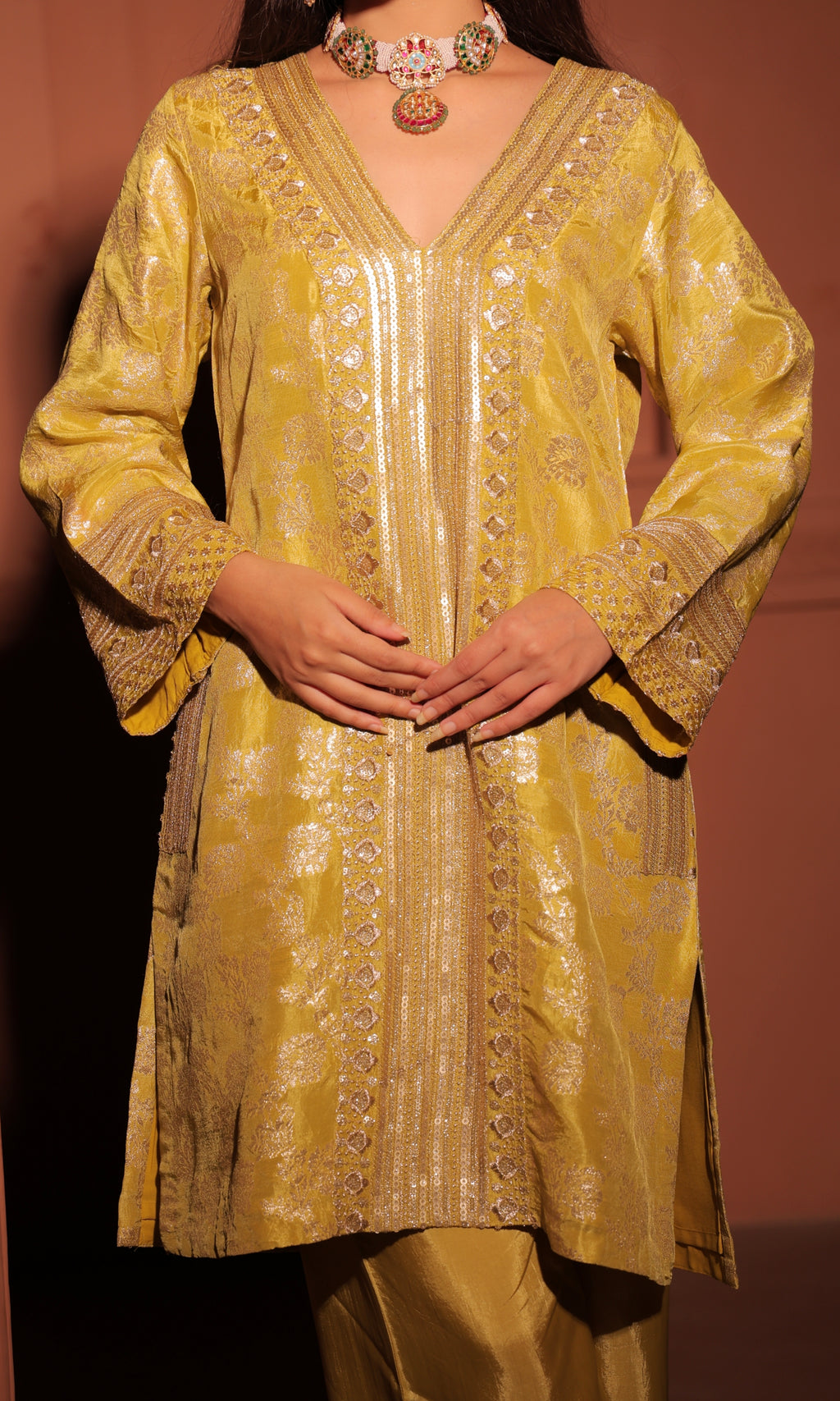Mustard Yellow Brocade Co-ord Set