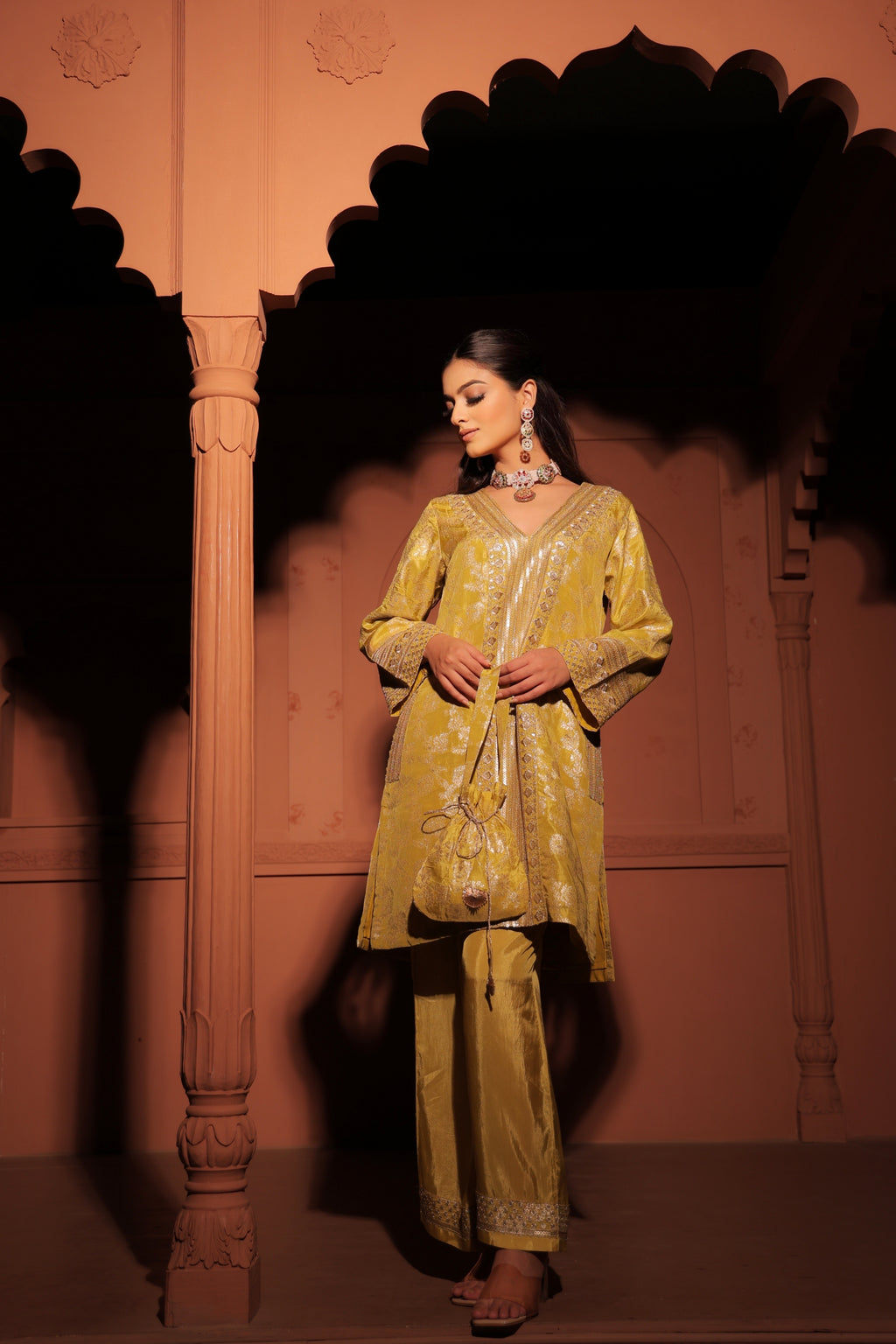 Mustard Yellow Brocade Co-ord Set