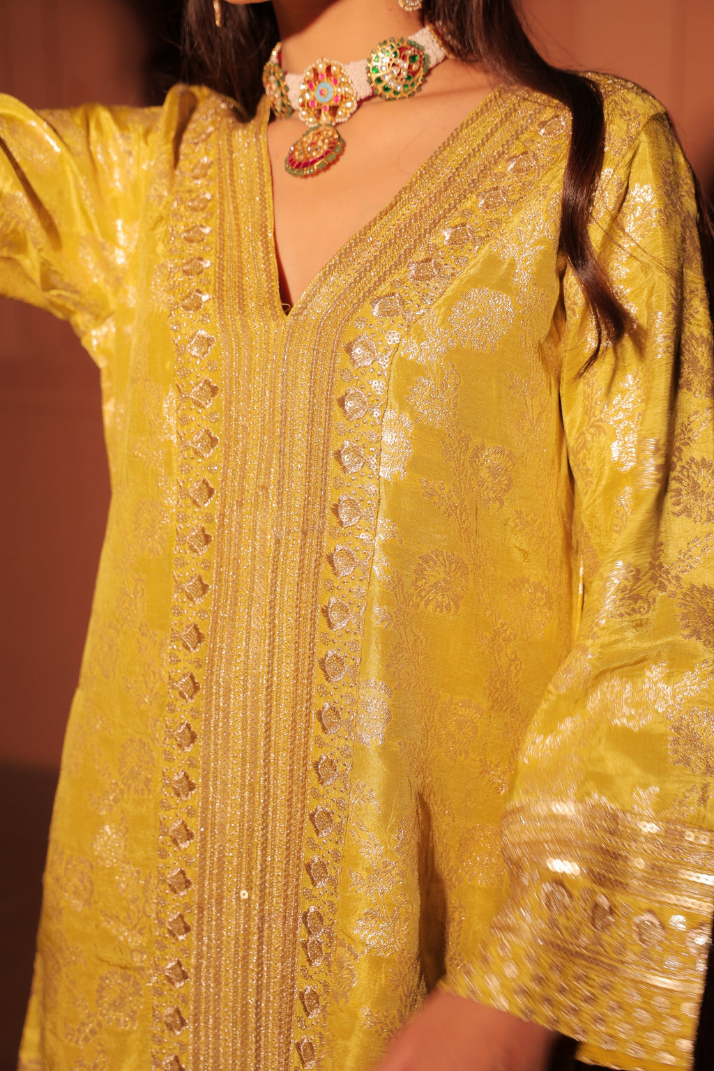 Mustard Yellow Brocade Co-ord Set