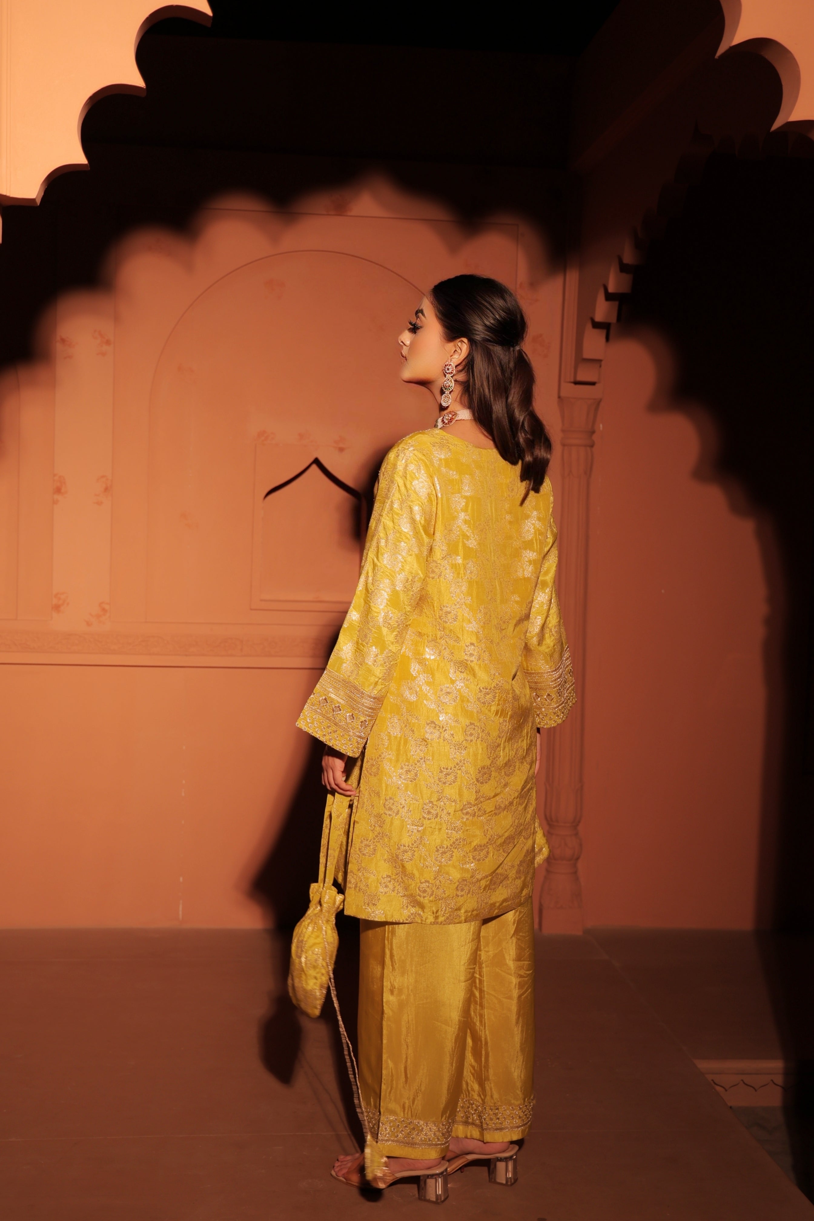 Mustard Yellow Brocade Co-ord Set