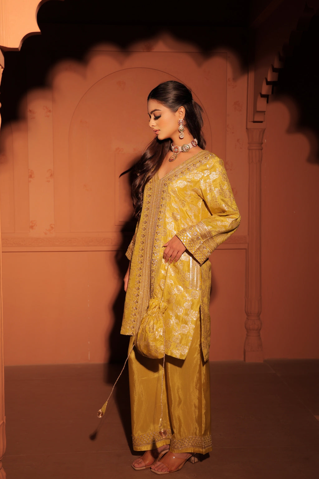 Mustard Yellow Brocade Co-ord Set
