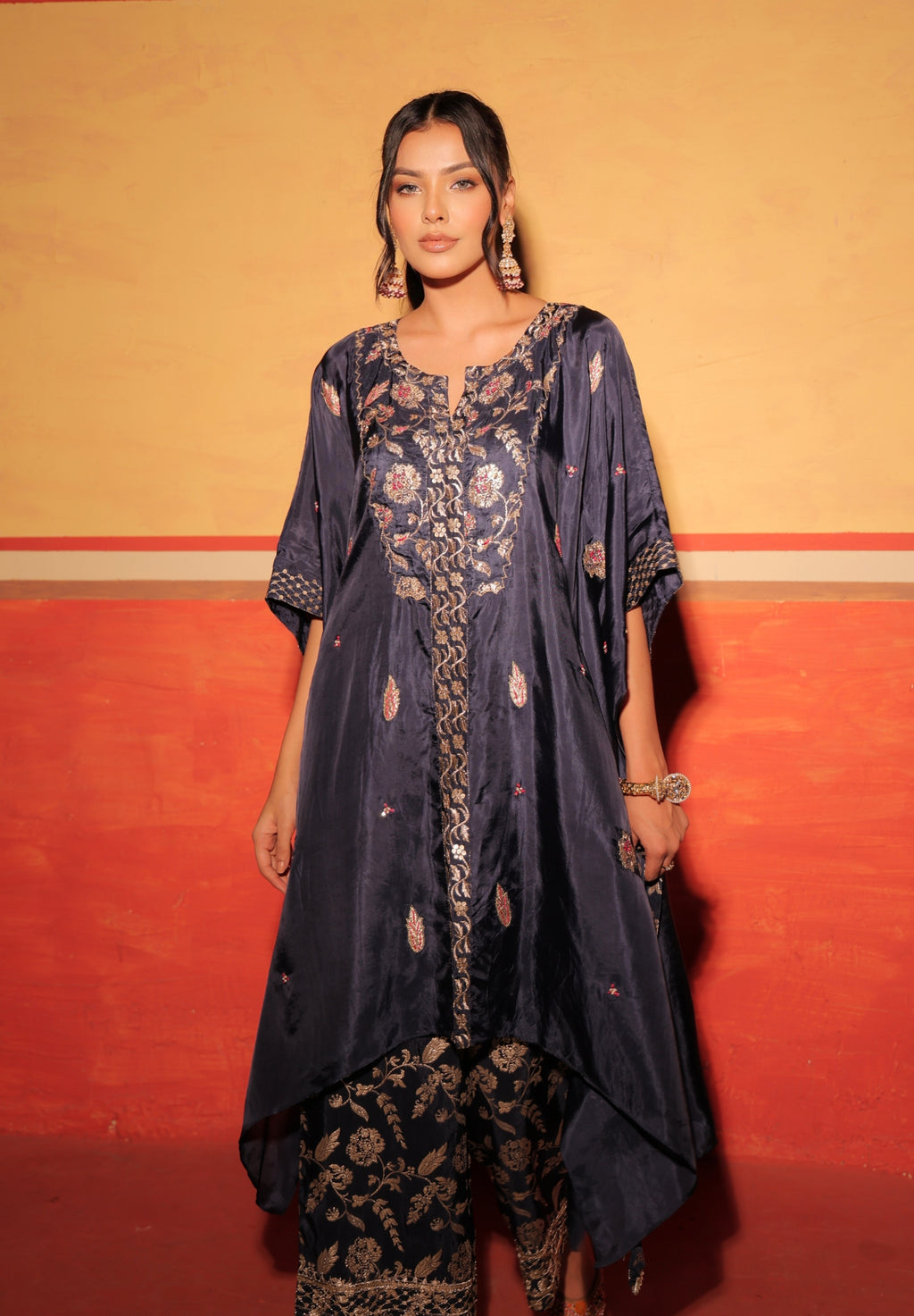 Midnight Black Brocade Kaftan Set