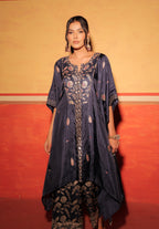 Midnight Black Brocade Kaftan Set