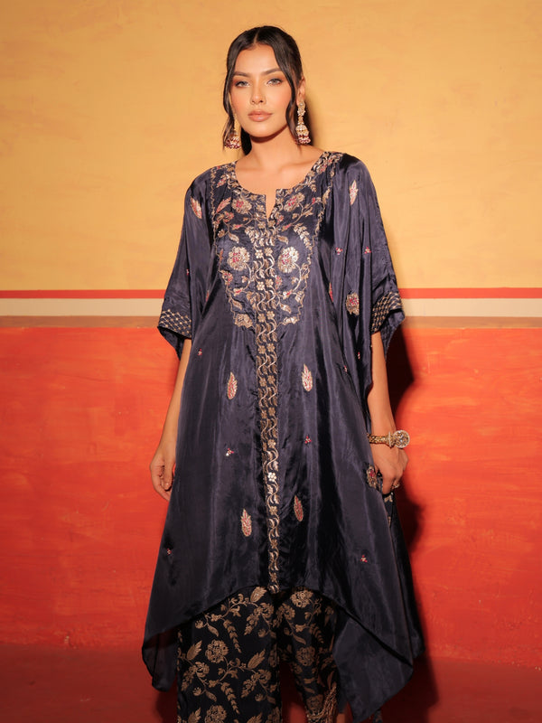 Midnight Black Brocade Kaftan Set