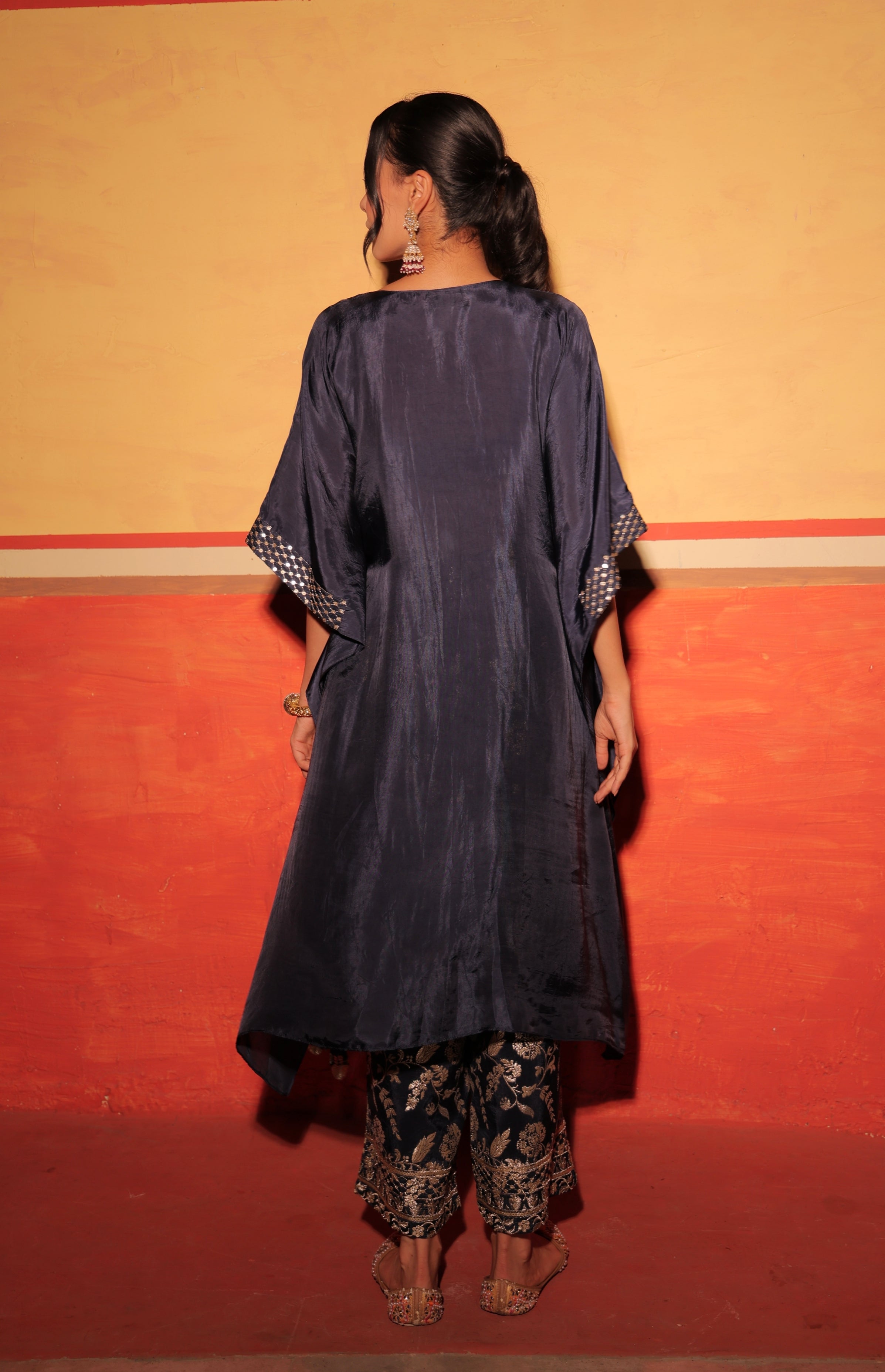 Midnight Black Brocade Kaftan Set