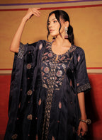 Midnight Black Brocade Kaftan Set