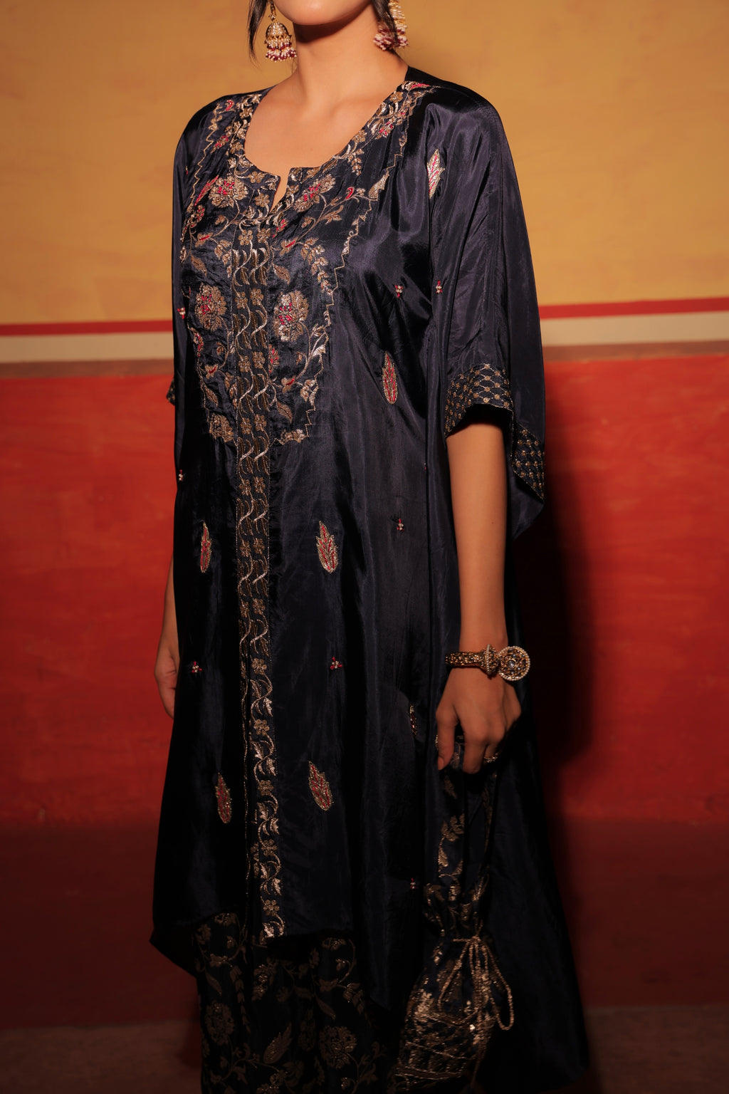 Midnight Black Brocade Kaftan Set