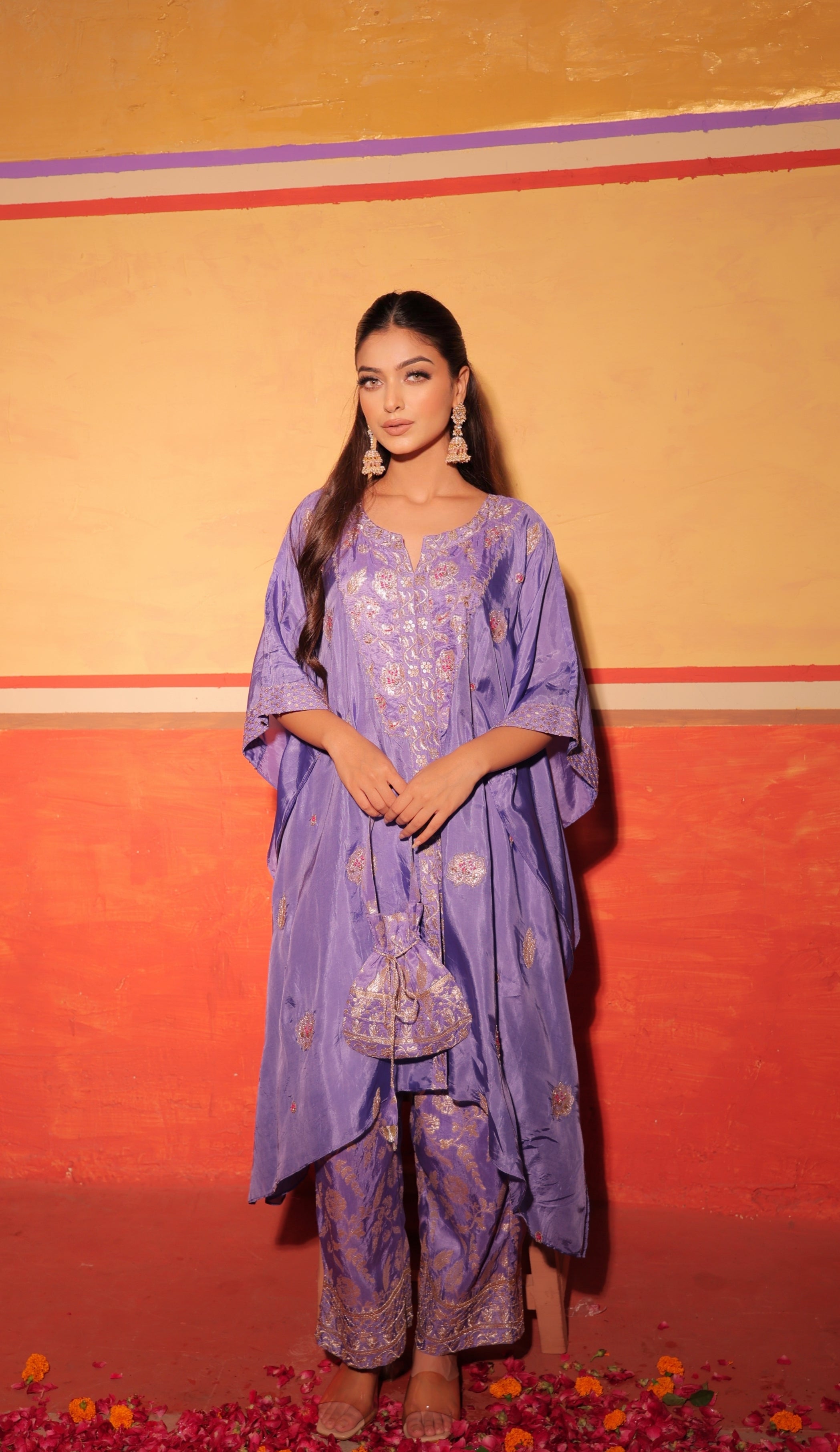 Lavender Brocade Kaftan Set