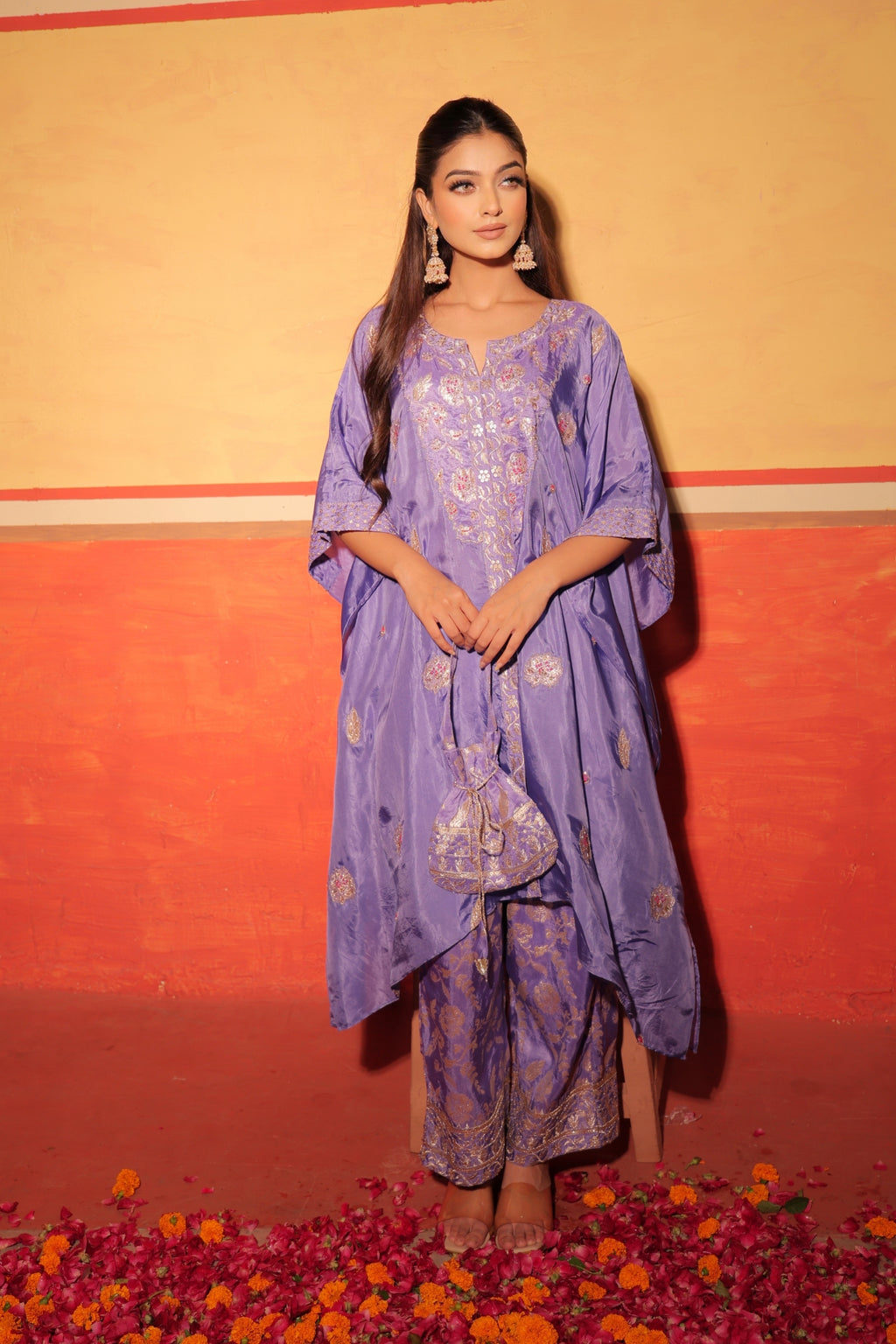 Lavender Brocade Kaftan Set