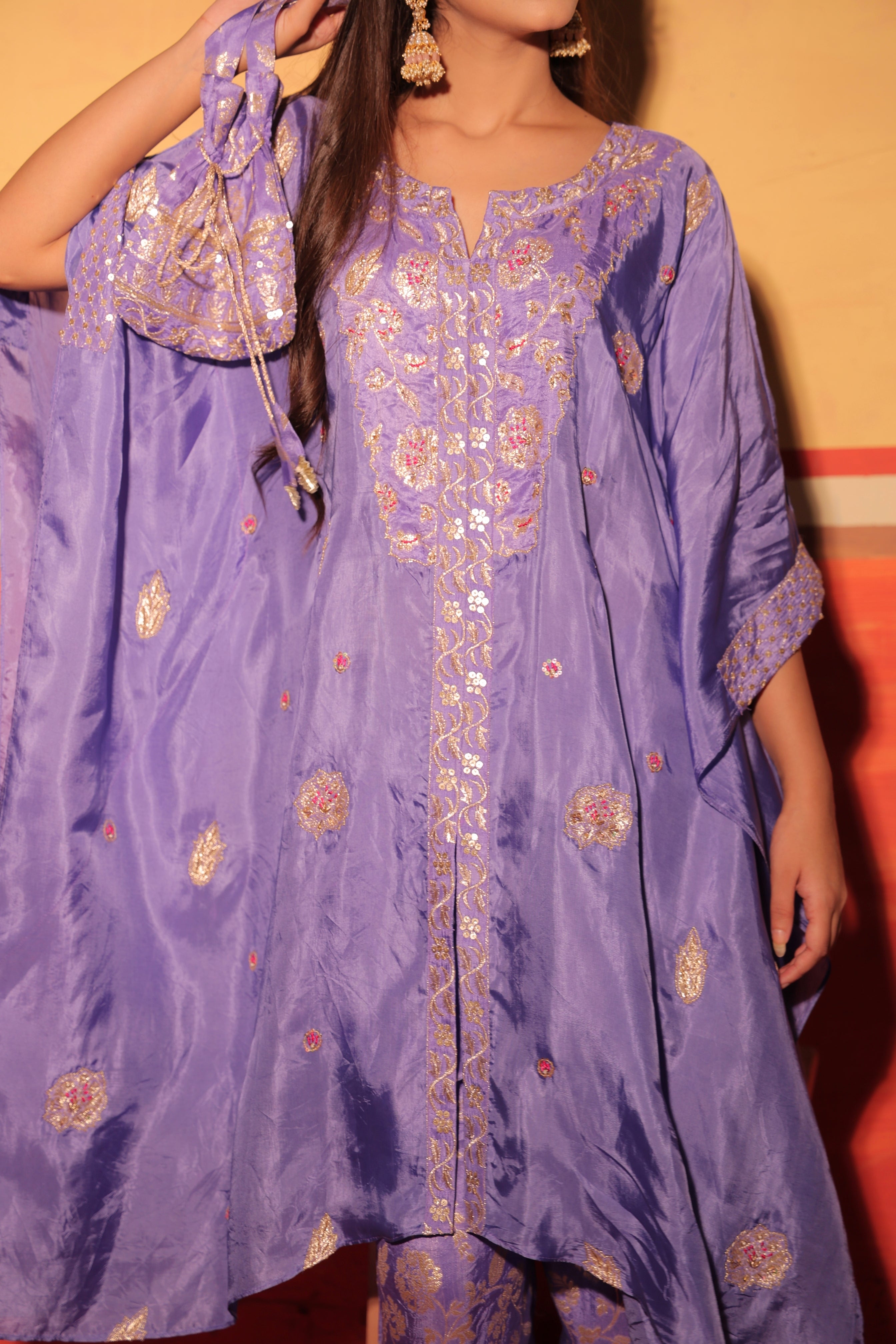 Lavender Brocade Kaftan Set