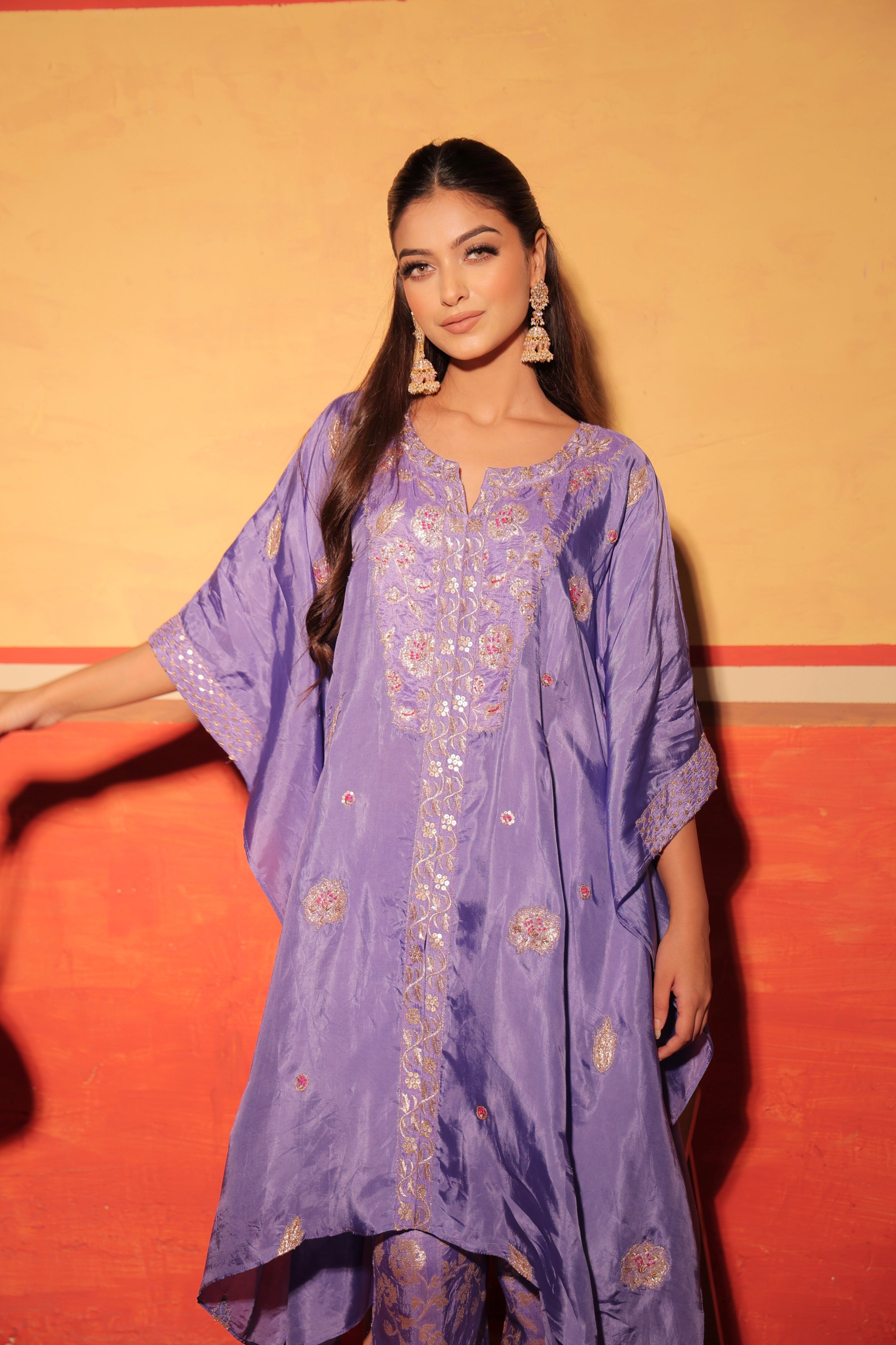 Lavender Brocade Kaftan Set