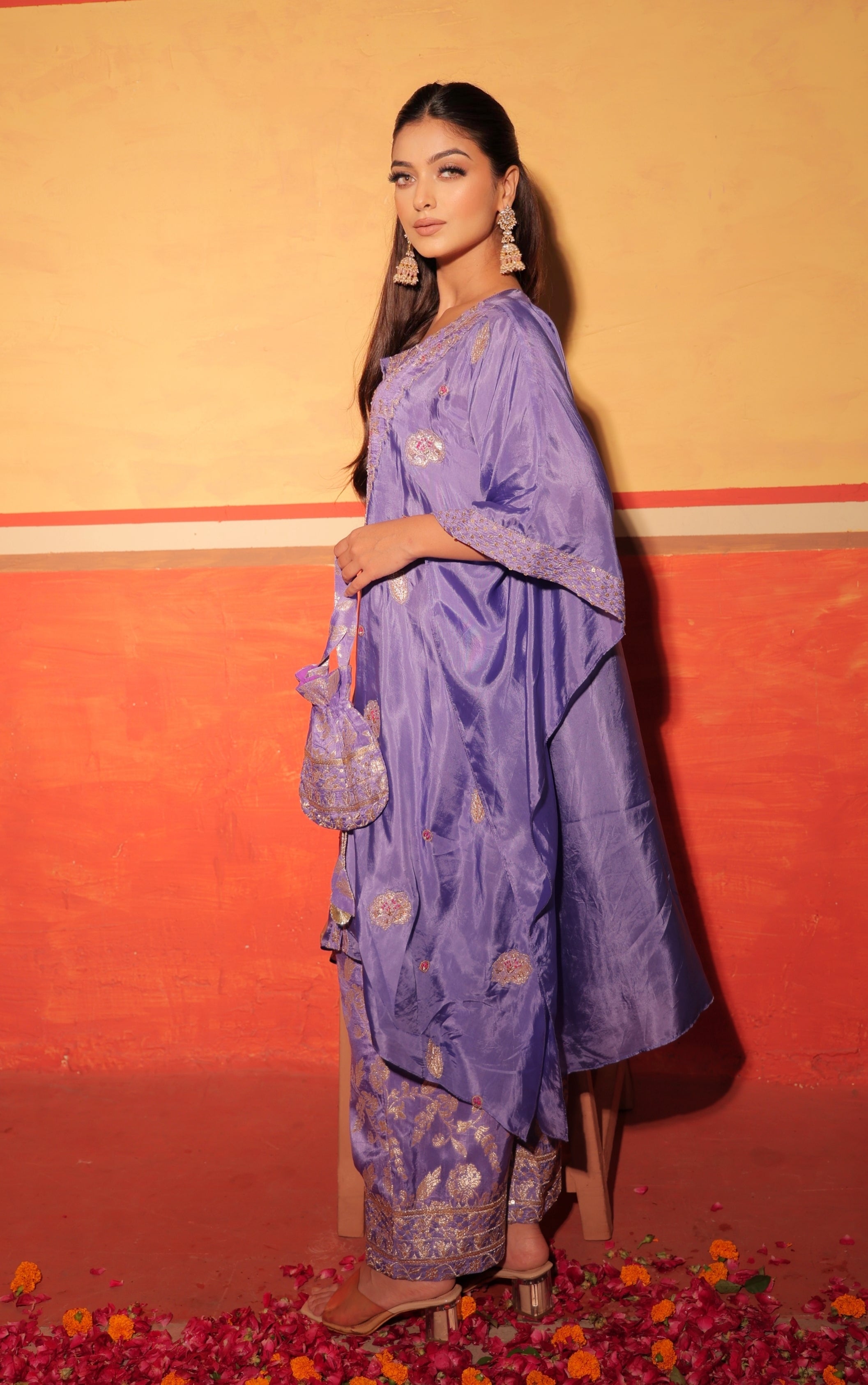 Lavender Brocade Kaftan Set