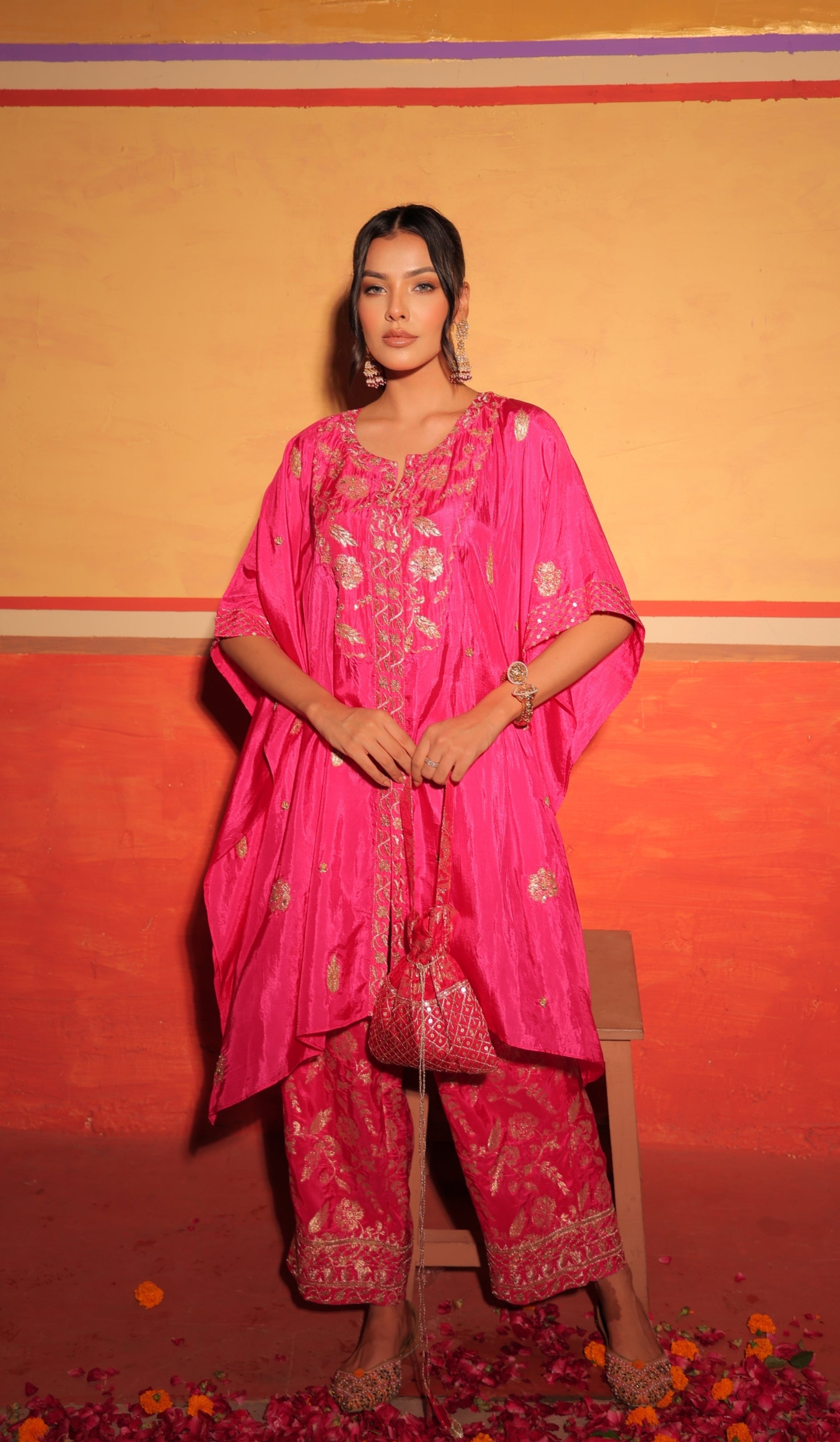 Fuchsia Brocade Kaftan Set
