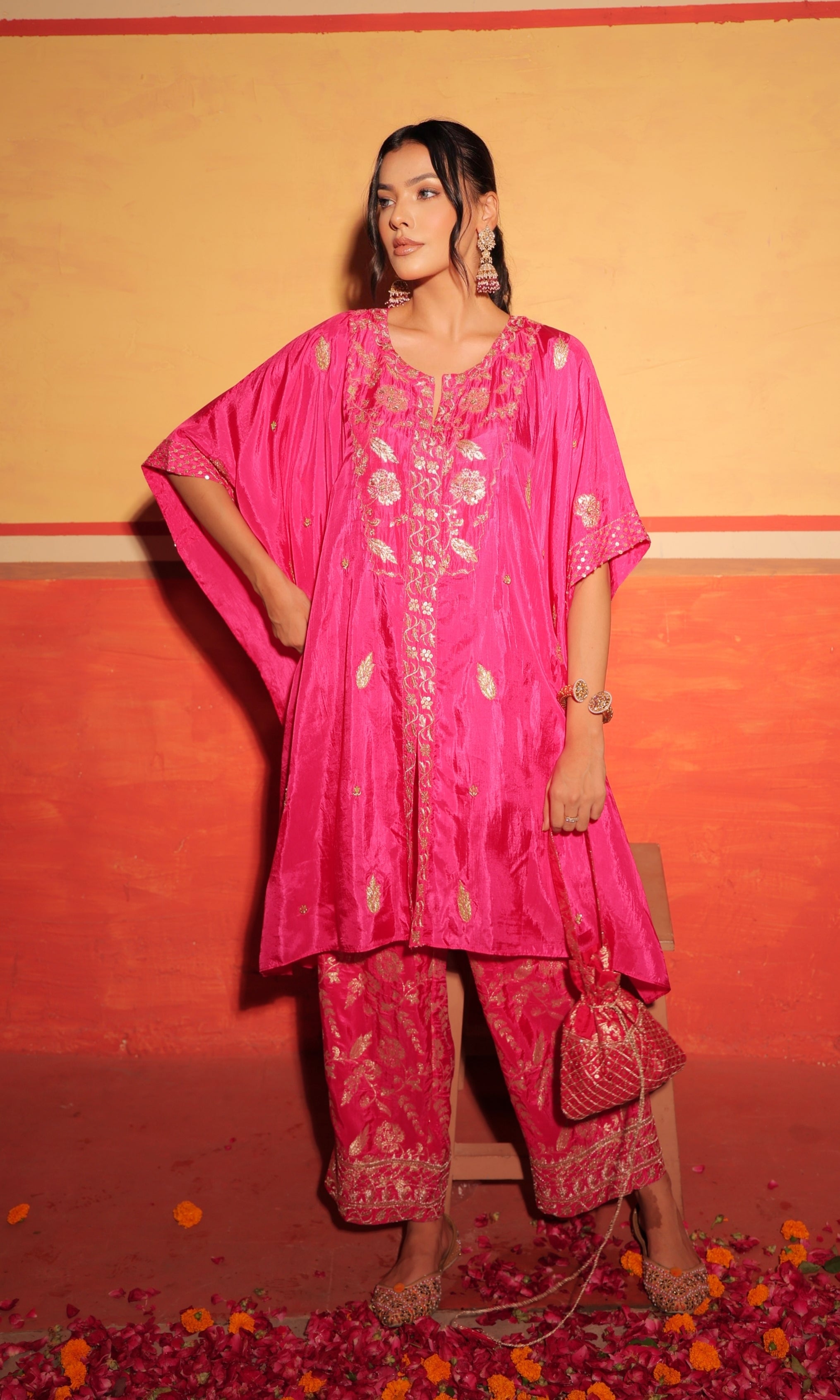 Fuchsia Brocade Kaftan Set