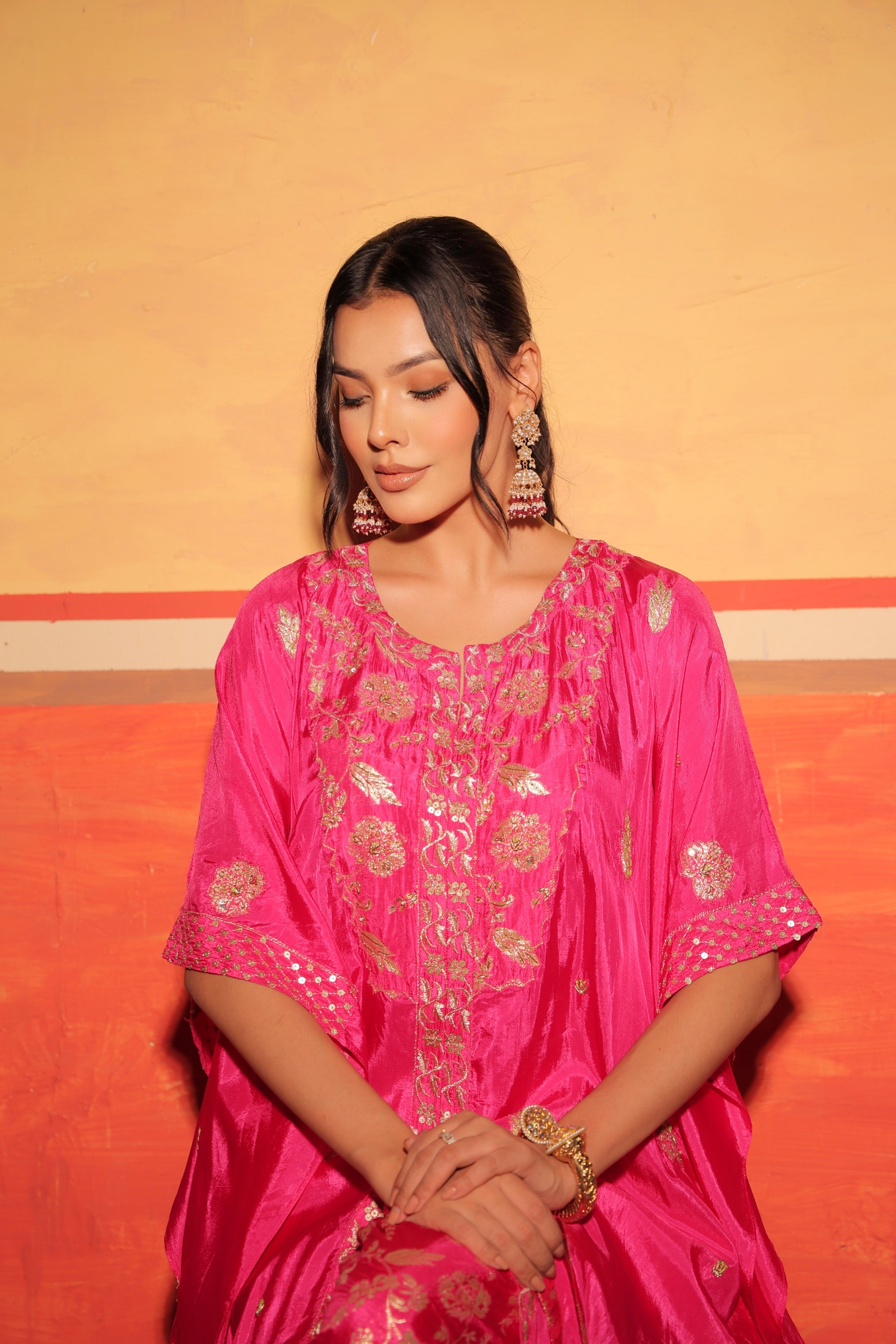 Fuchsia Brocade Kaftan Set