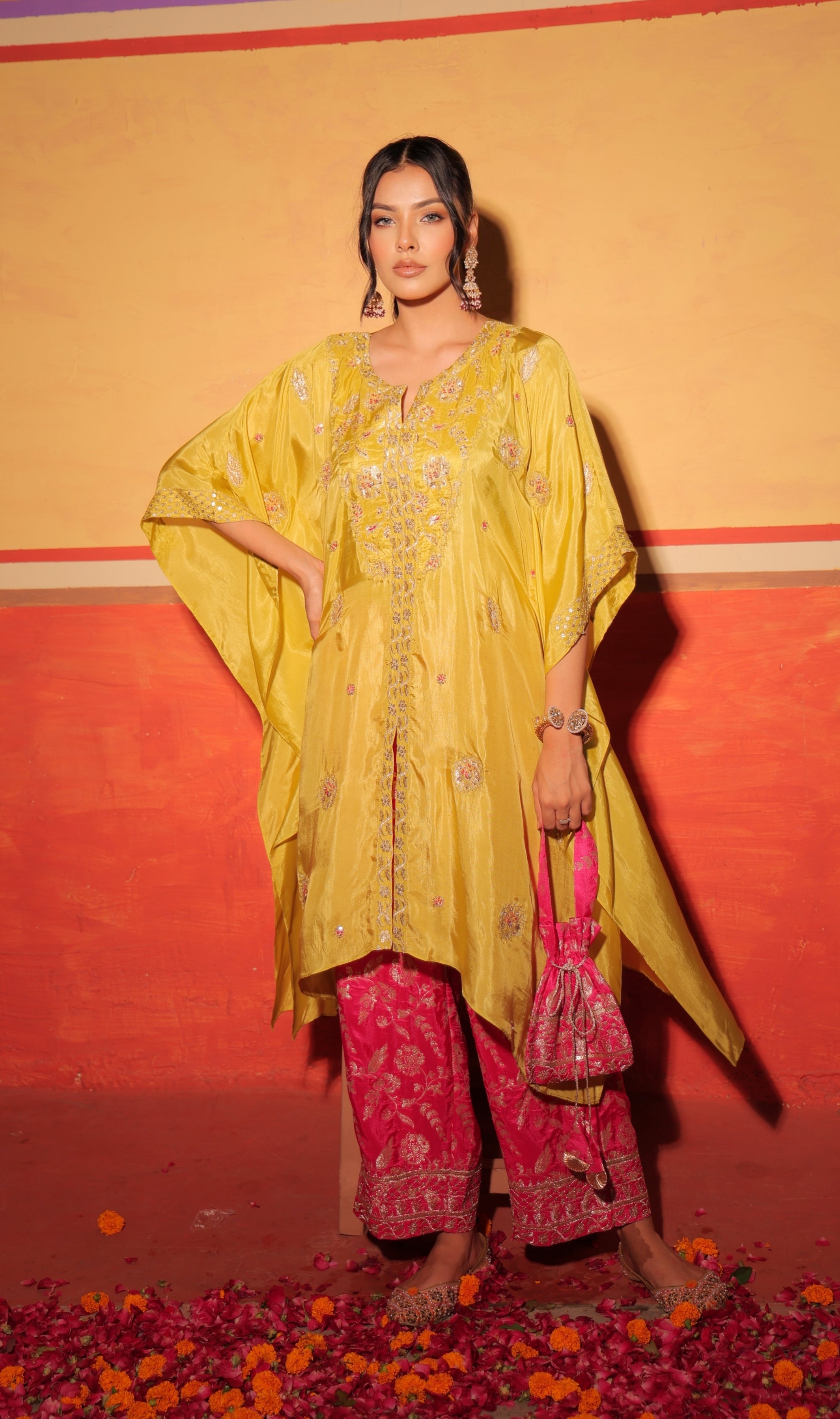 Fuchsia Brocade Kaftan Set