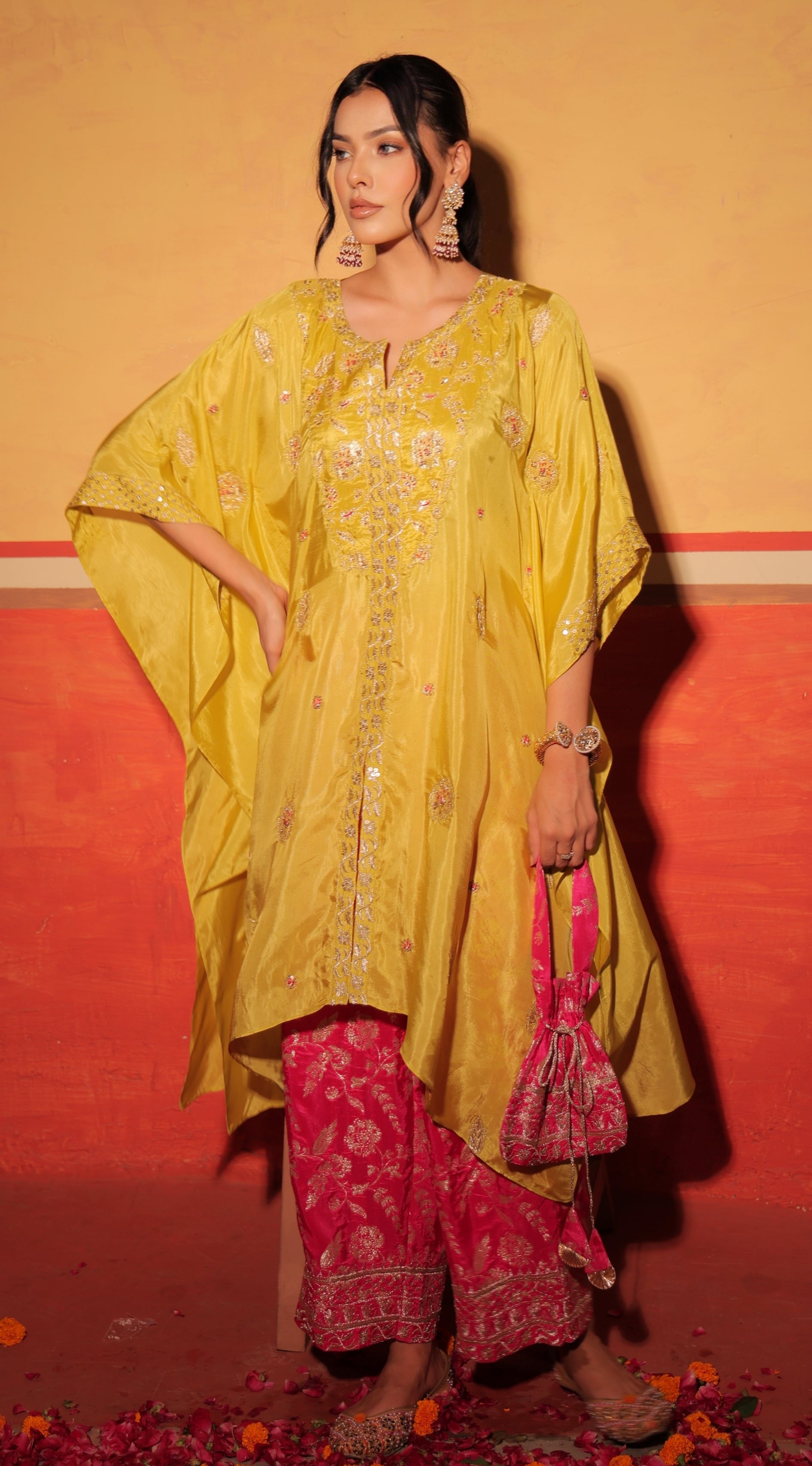 Fuchsia Brocade Kaftan Set
