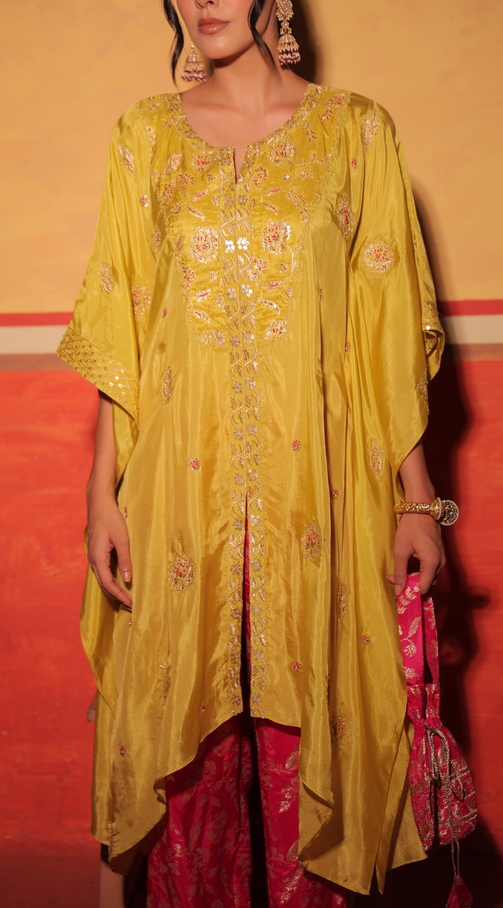 Fuchsia Brocade Kaftan Set