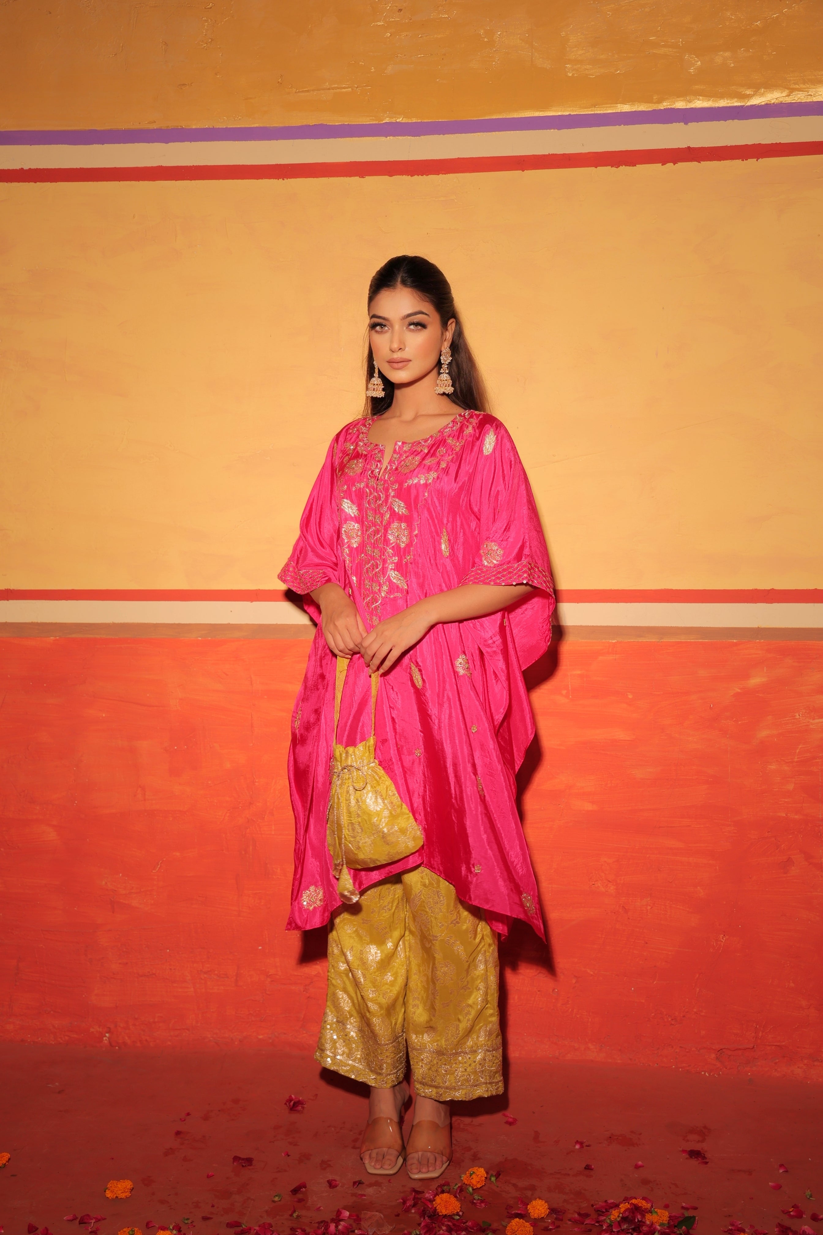 Fuchsia Brocade Kaftan Set