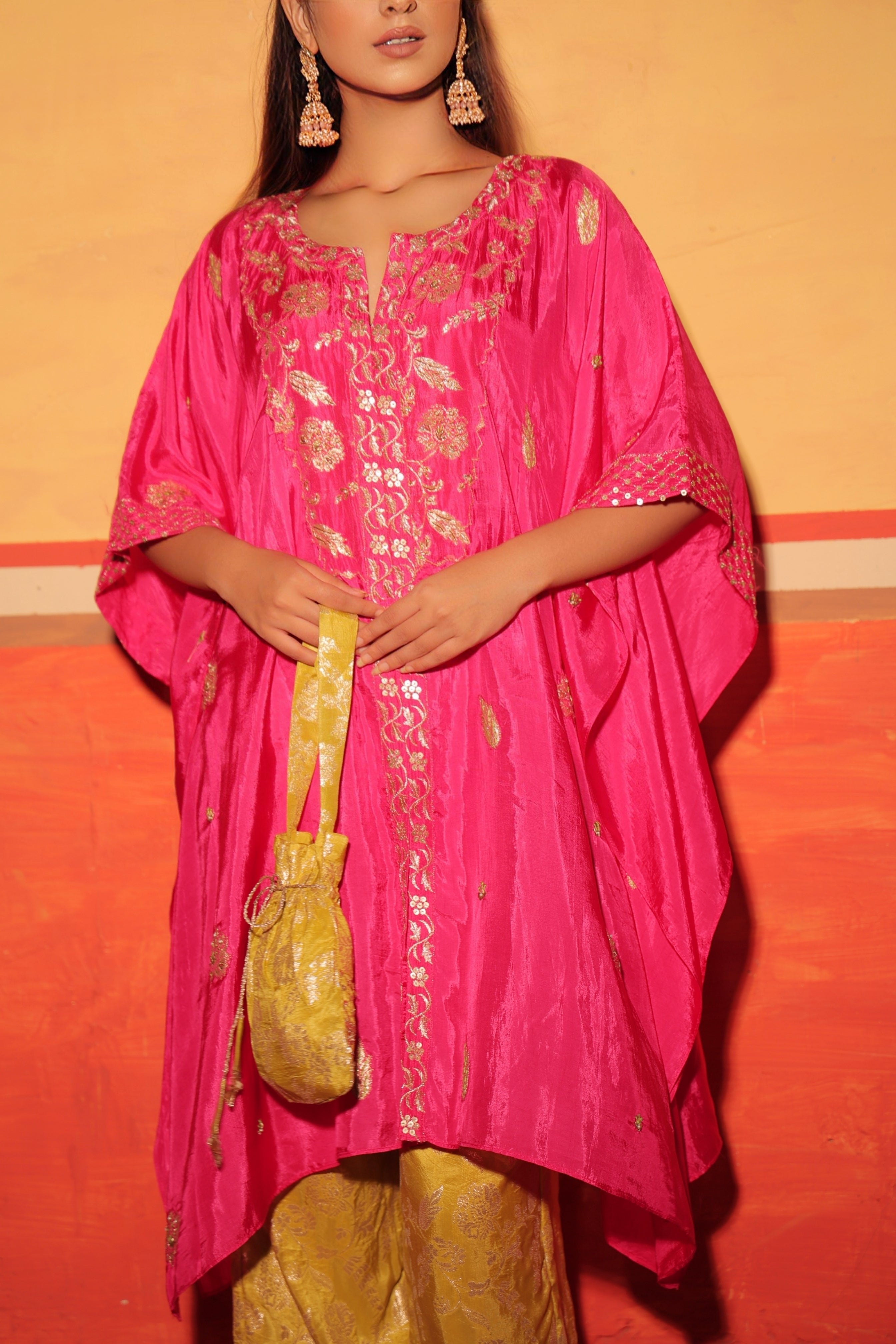 Fuchsia Brocade Kaftan Set