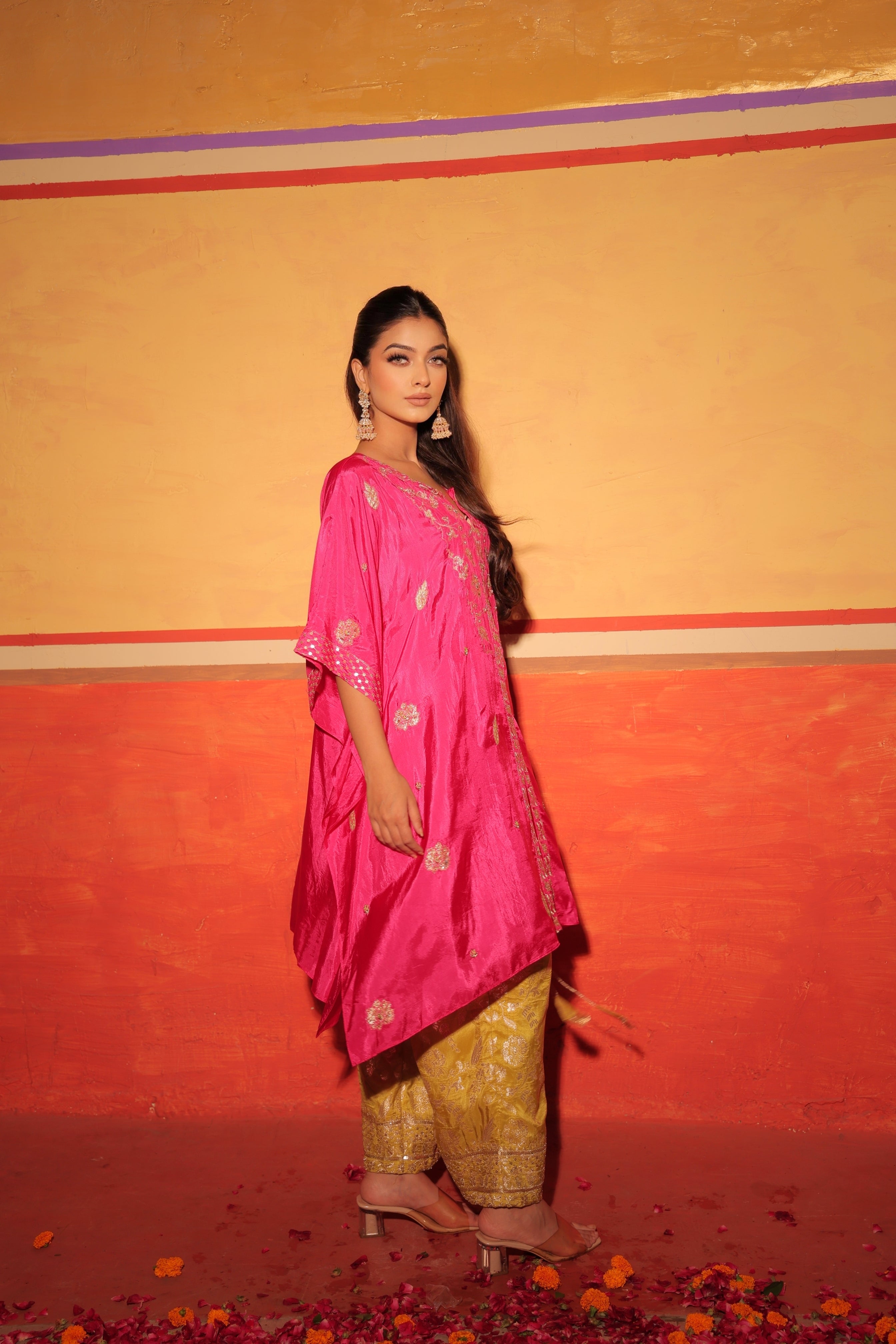 Fuchsia Brocade Kaftan Set